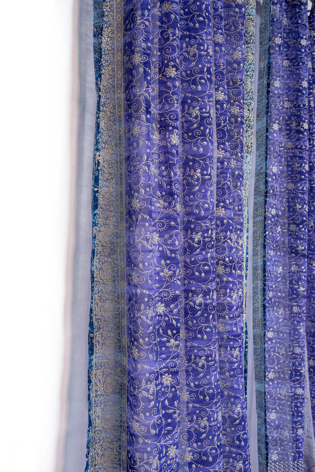 Purple Indigo Sari Curtain: Boho Light-Filtering Drapes, Block Print