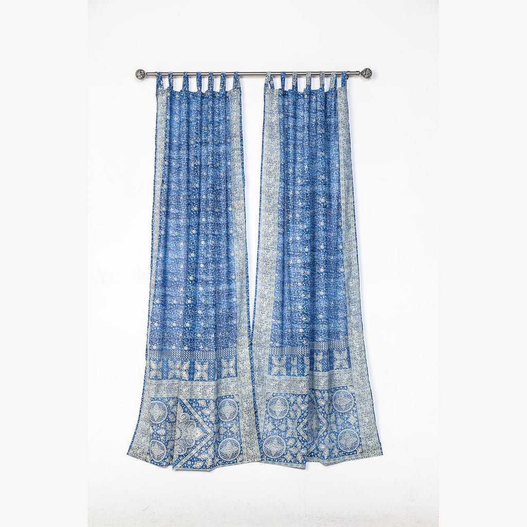 Sari Curtains 84"L Boho Curtains Light-Filtering drapes, sheers, Bed Canopy, backdrop Window Treatment For Living/Bedroom Denim Blue