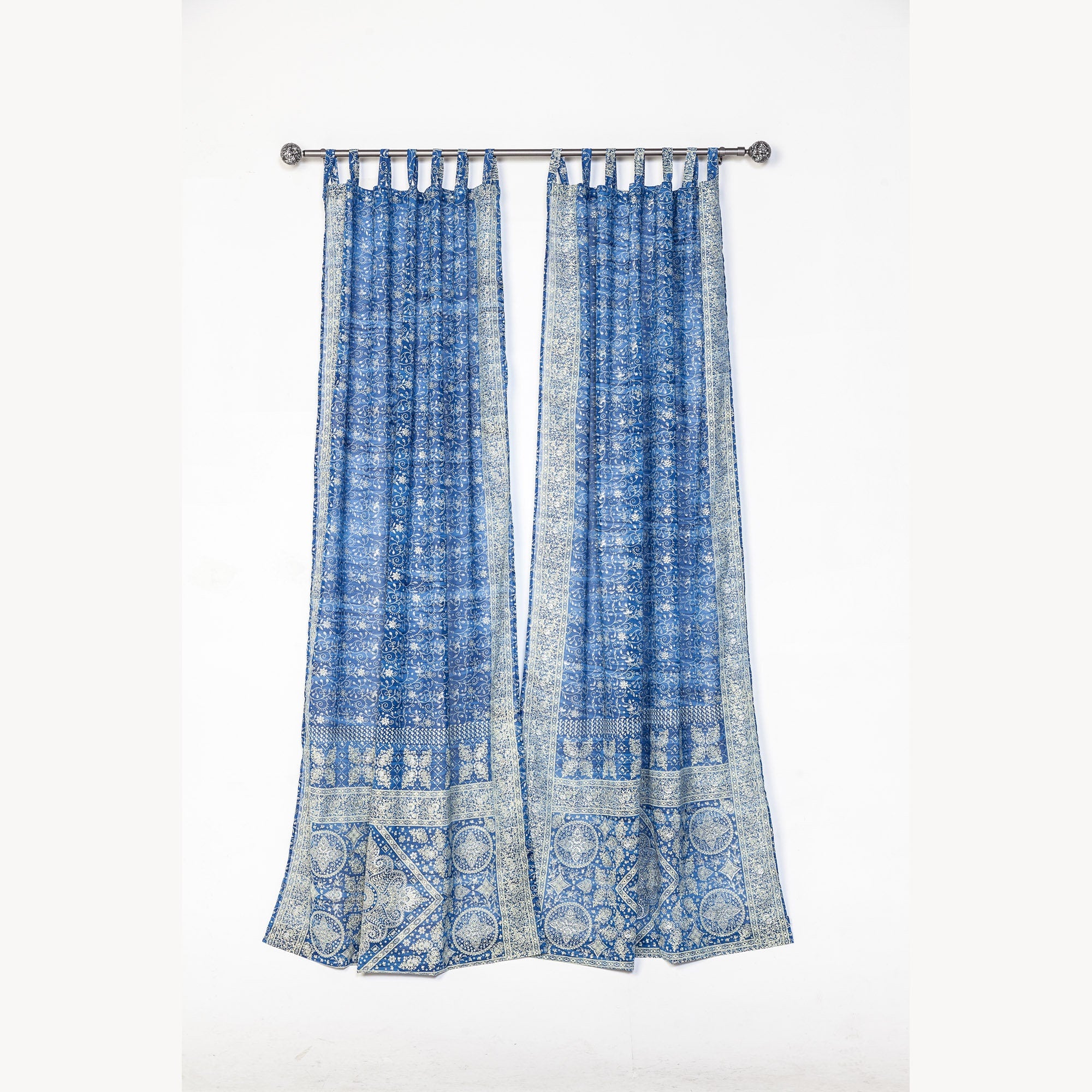 Sari Curtains 84"L Boho Curtains Light-Filtering drapes, sheers, Bed Canopy, backdrop Window Treatment For Living/Bedroom Denim Blue