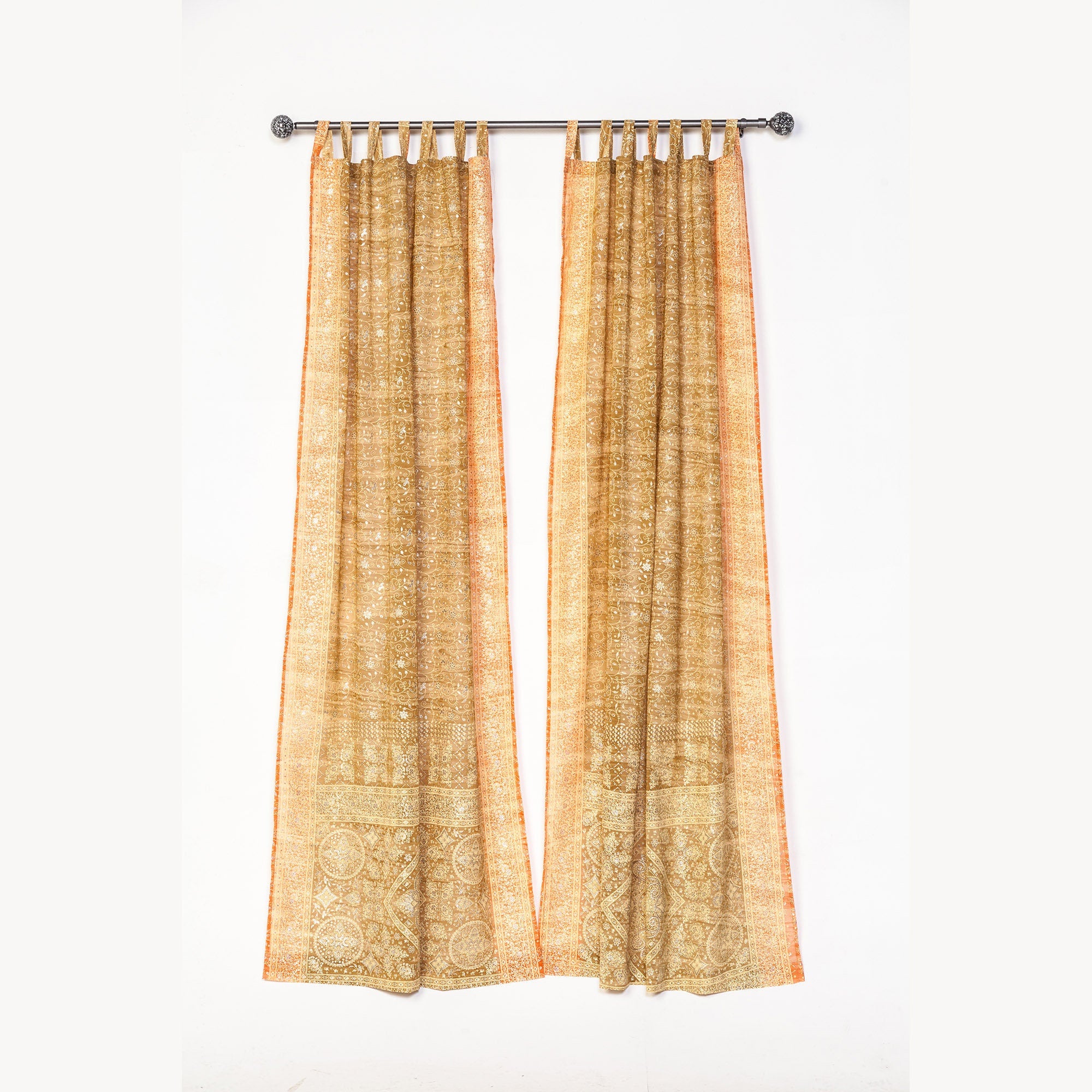 Boho Sari Curtains - Hemp and Rust Window Panels - Earth Tone Sheer Drapes - Warm Neutral Bohemian Living Room Decor