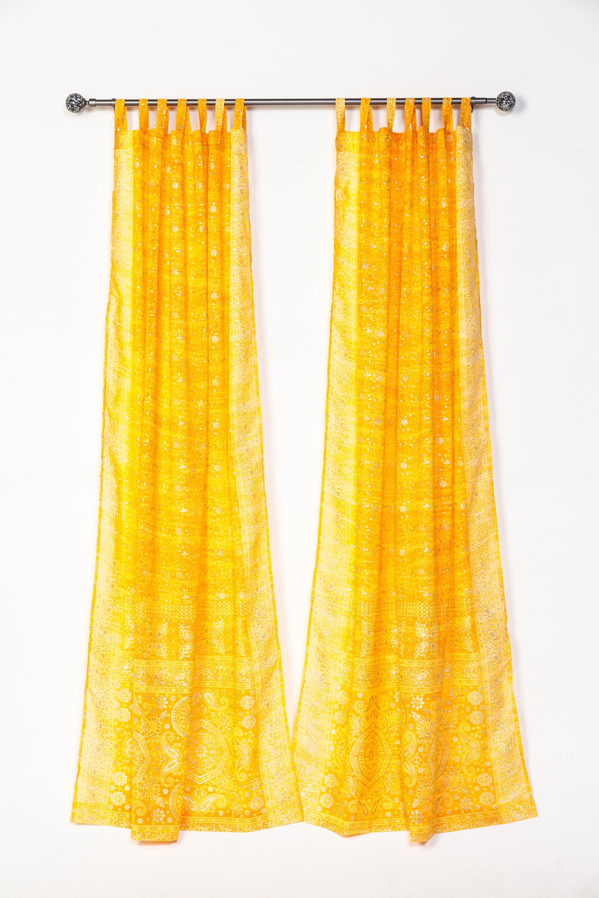 Chakra Collection Block Print Sari Curtain, Boho Window Treatment