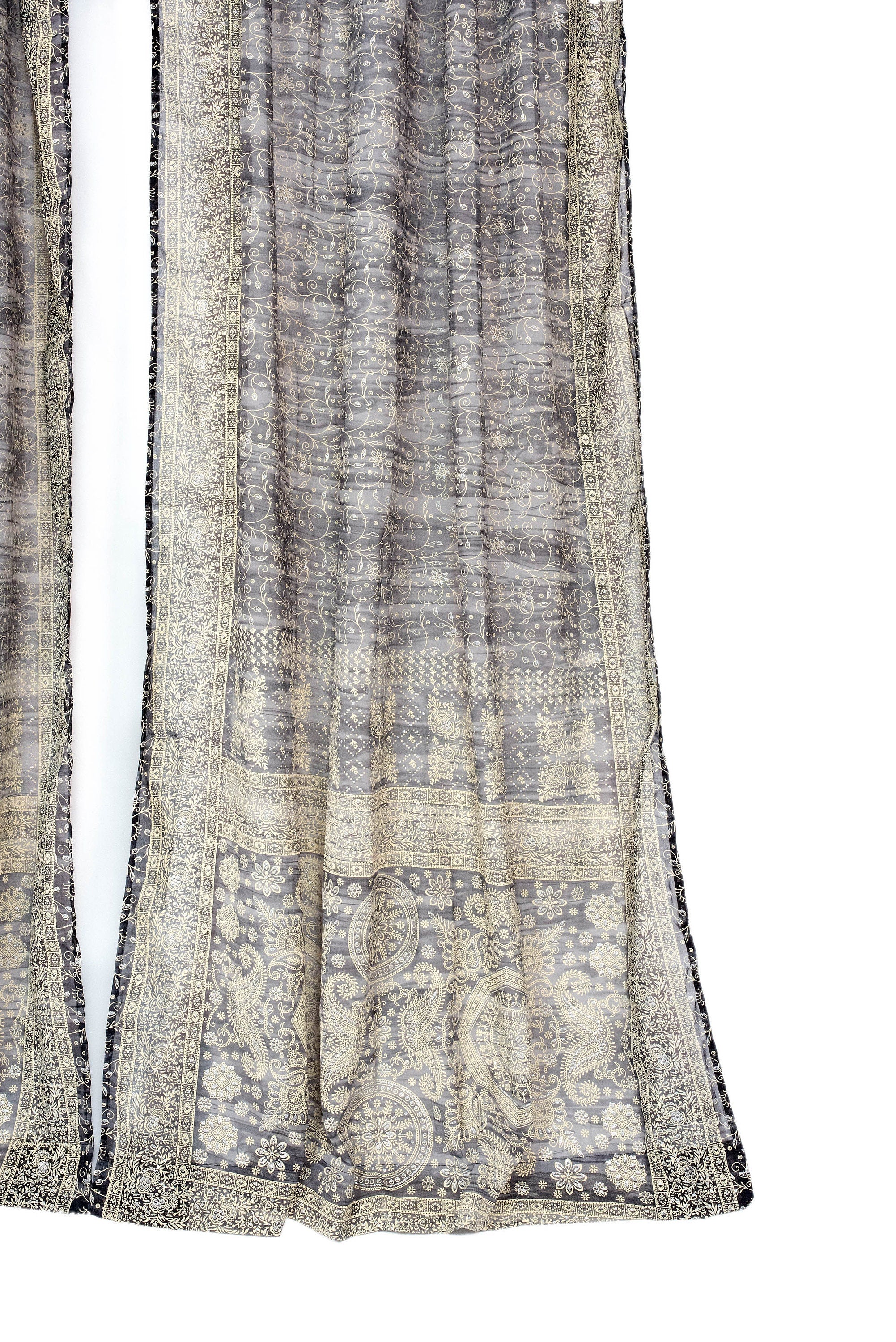 Sari Curtains 84"/96"L Boho Curtains BoHoEARTH Collection Light-Filtering Gray Black Bed Canopy backdrop Window Treatment For Living/Bedroom
