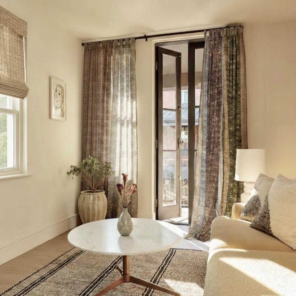 Taupe Silver Olive Hemp vanilla Boho Sari Curtains 84"/96"L BOHOME Collection Light-Filtering drape panels Backdrop For Living/Bedroom