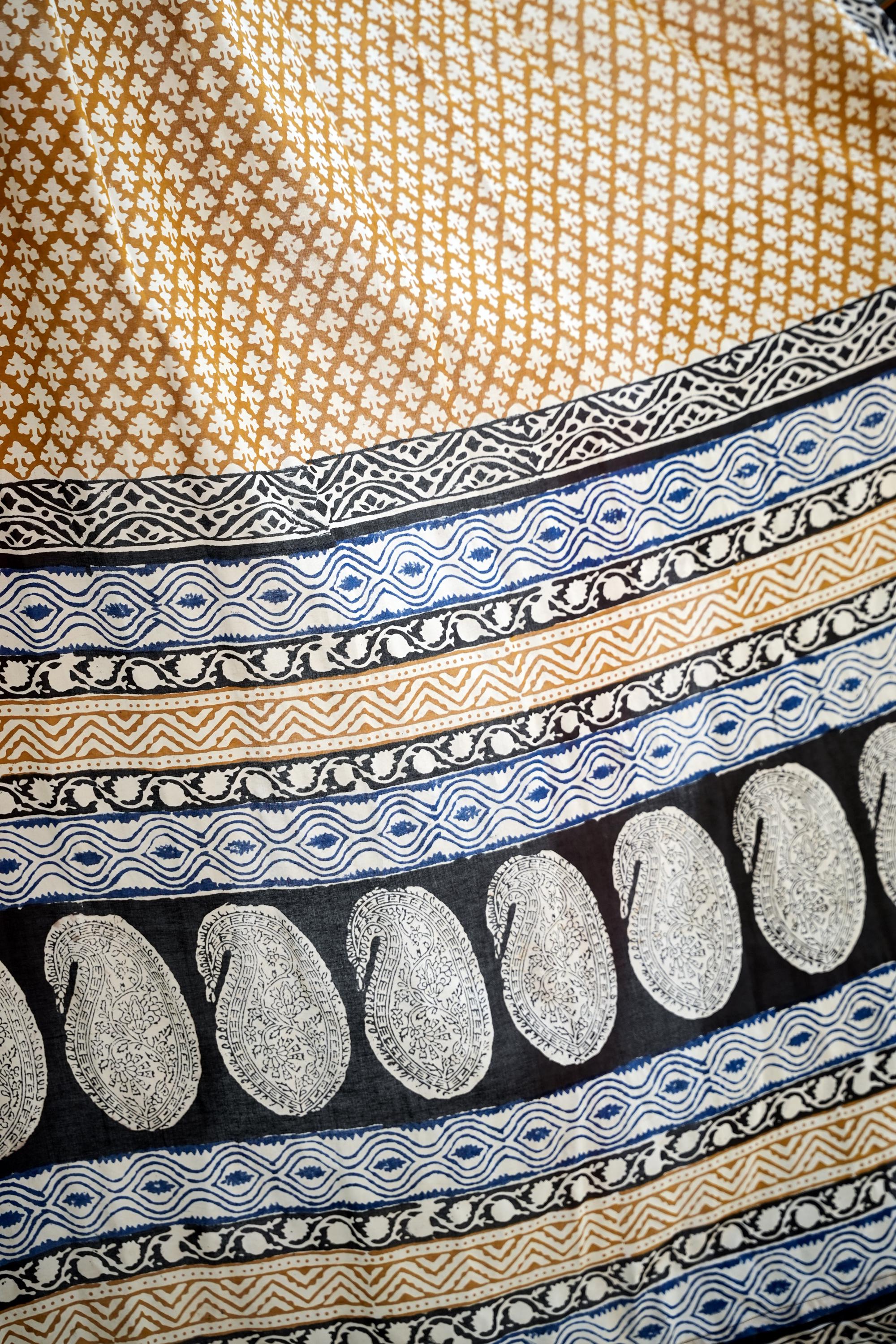 96" Block Print Rayon Curtains•Boho Tab Top Drapes with Border • Light Filtering Bohemian Style Curtain • Soft rayon Style light Curtain