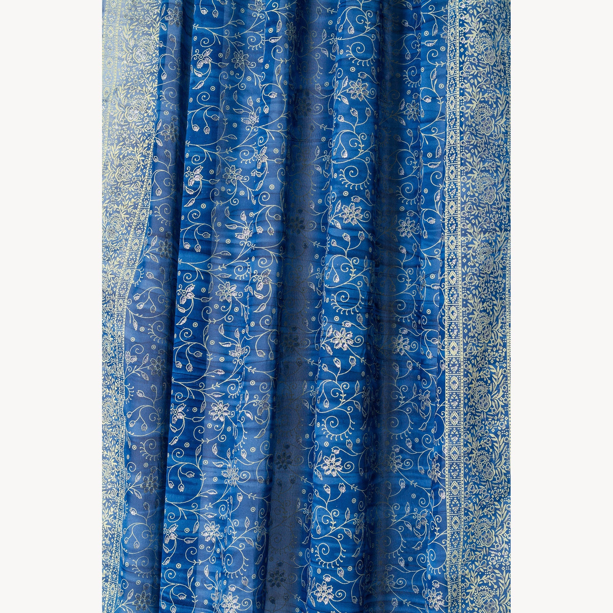 Sari Curtains 84"L Boho Curtains Light-Filtering drapes, sheers, Bed Canopy, backdrop Window Treatment For Living/Bedroom Denim Blue
