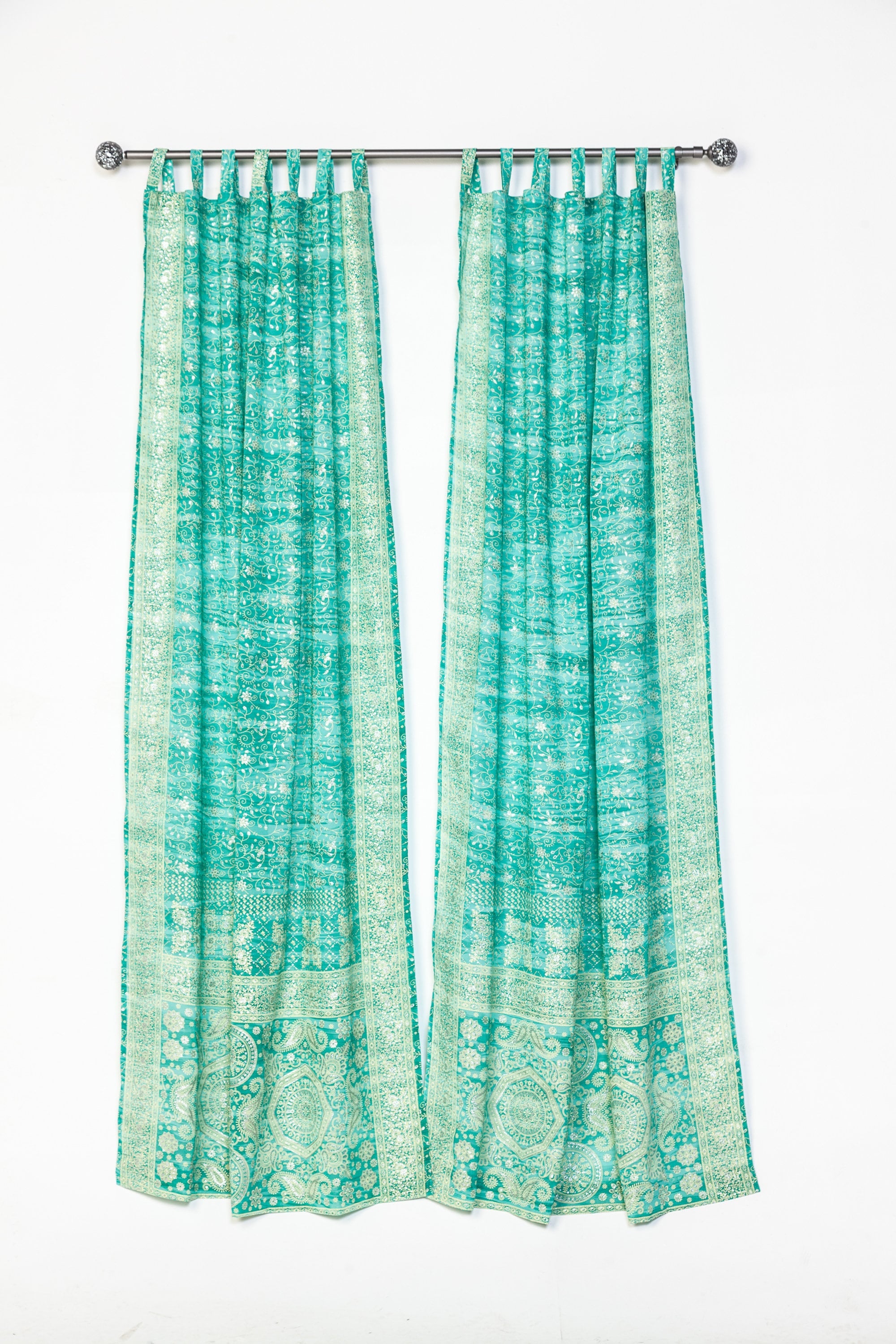 Chakra Collection Block Print Sari Curtain, Boho Window Treatment