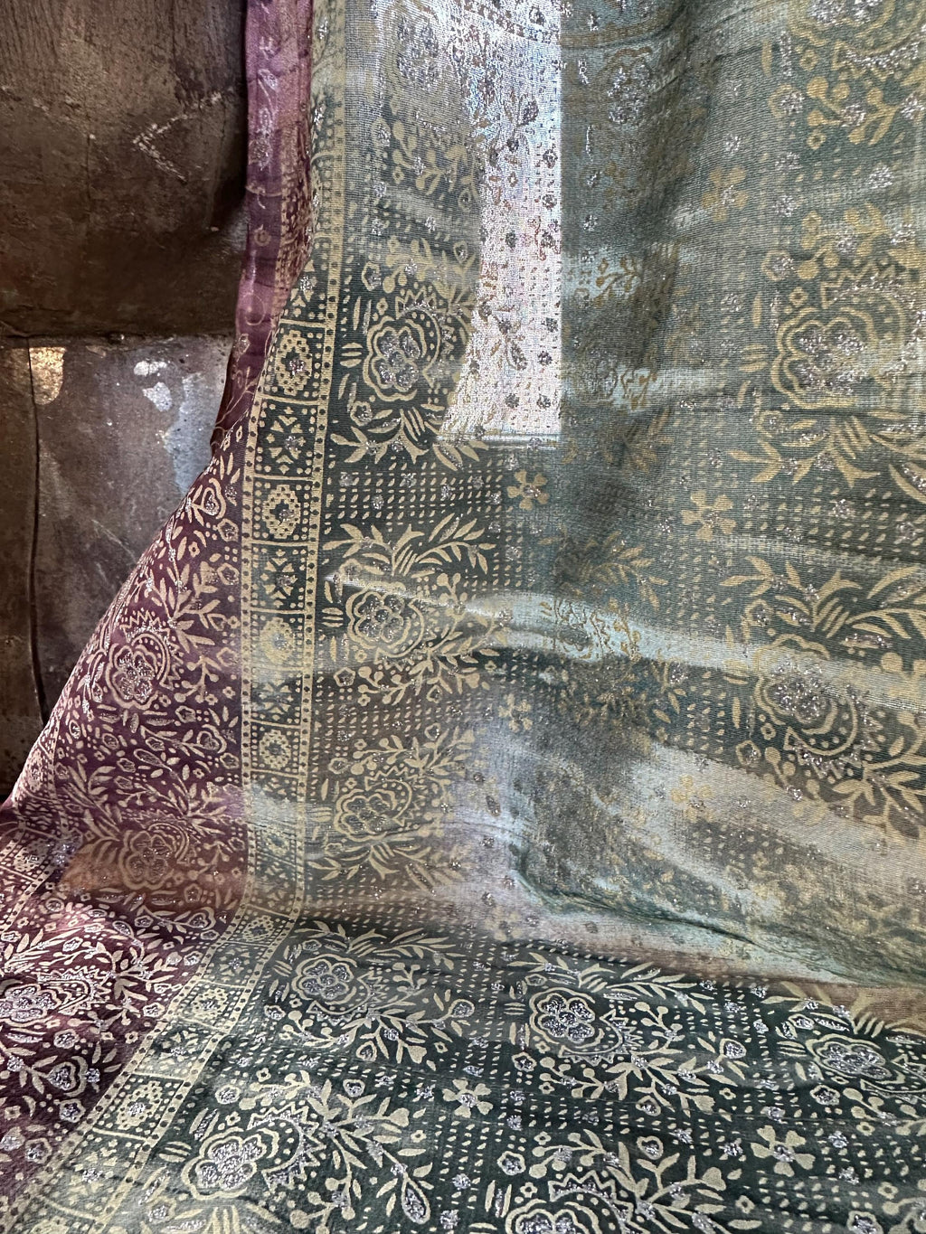 Sage/Purple Sari Curtains 84"/96"L Boho Curtains BoHoEARTH Collection Light-Filtering Window Treatment For Living/Bedroom