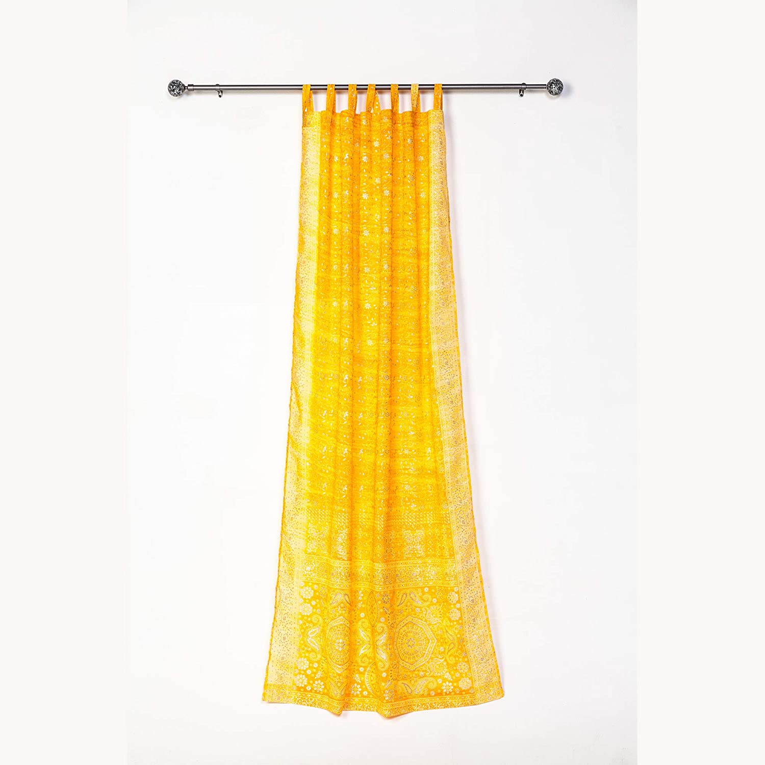 Chakra Collection Block Print Sari Curtain, Boho Window Treatment
