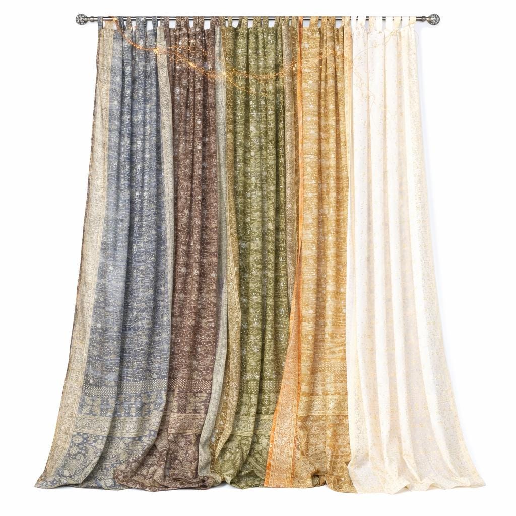 Block Print Sari Curtains, Light filtering , Boho Window Treatment, 84/96"L