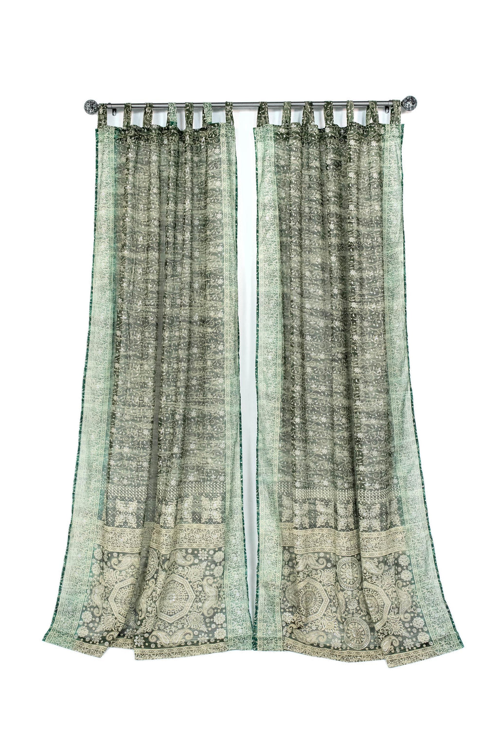 Boho Sari Curtains - Pine Moss Green, lined, Light Filtering, 96" L