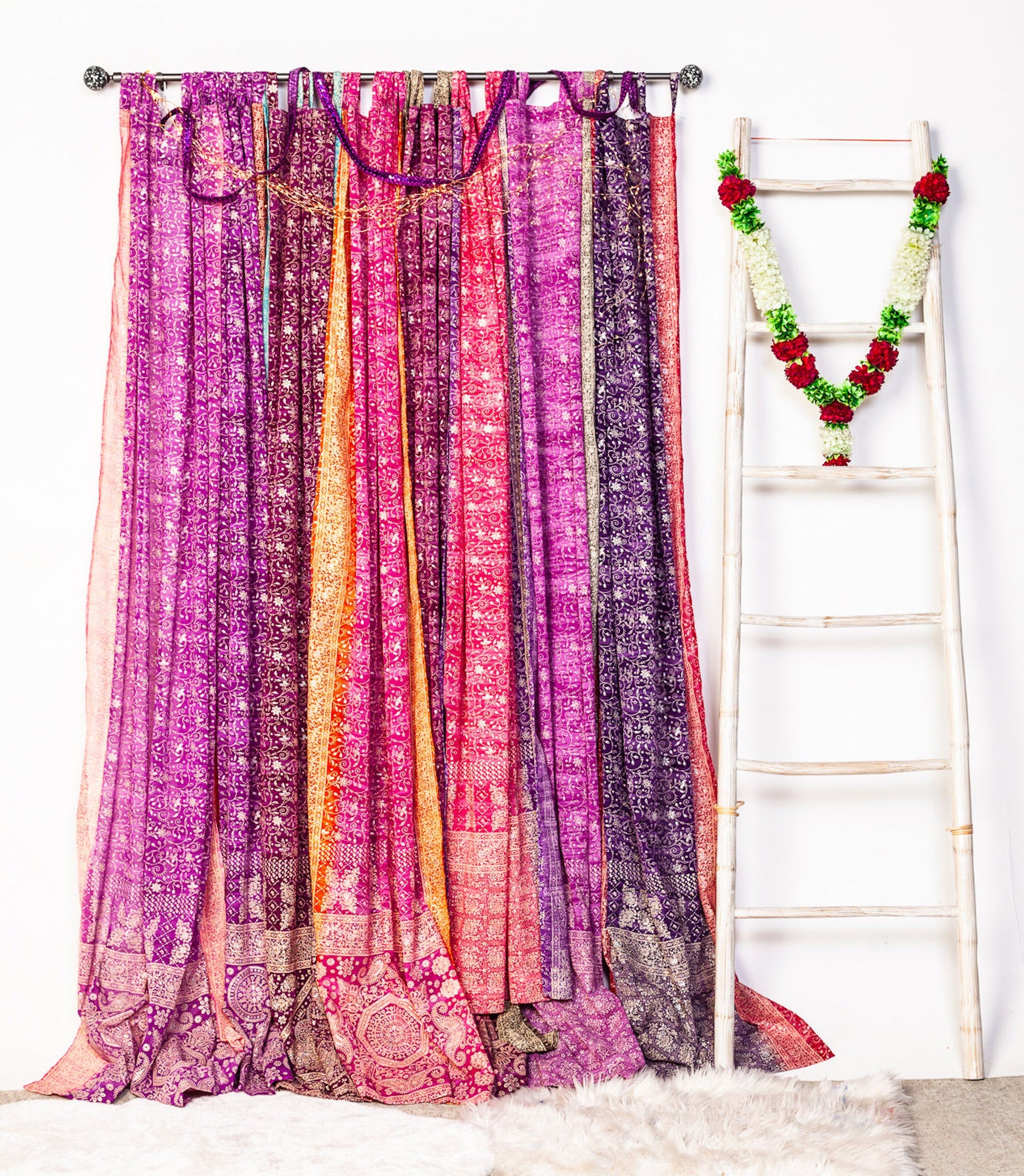 Light-Filtering Sari Curtains 84"L Boho Curtains, Bed Canopy, Tapestry, Window Treatment For Living/Bedroom Customizable