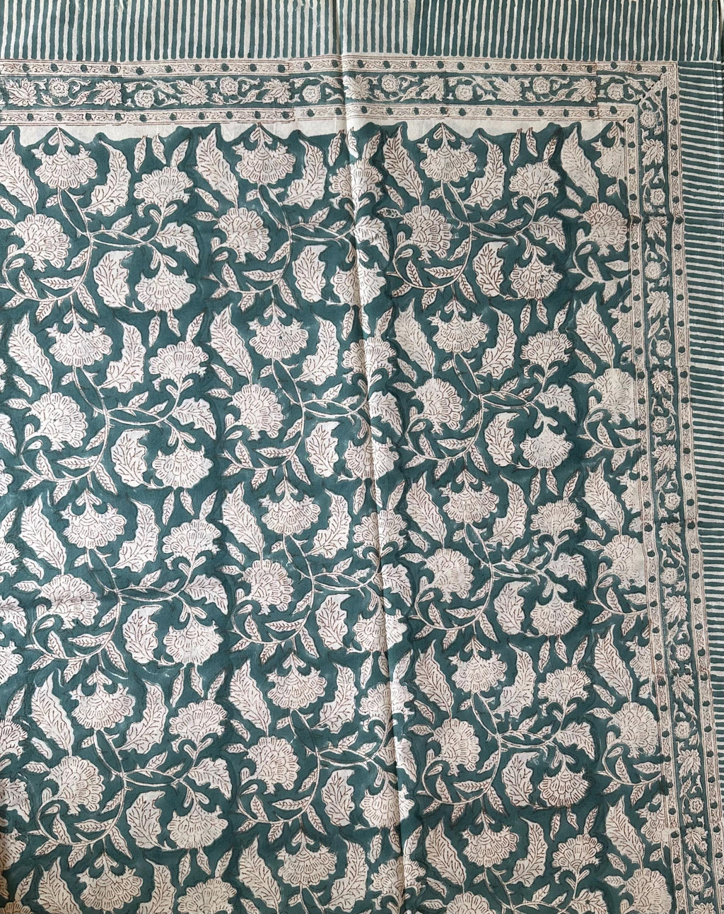 Decorative hand Block Print Tablecloth–Boho Cotton with Lush Fruit & Floral Motifs, Washable Cotton XL 120"L or 90x60w Dinner Holiday Table
