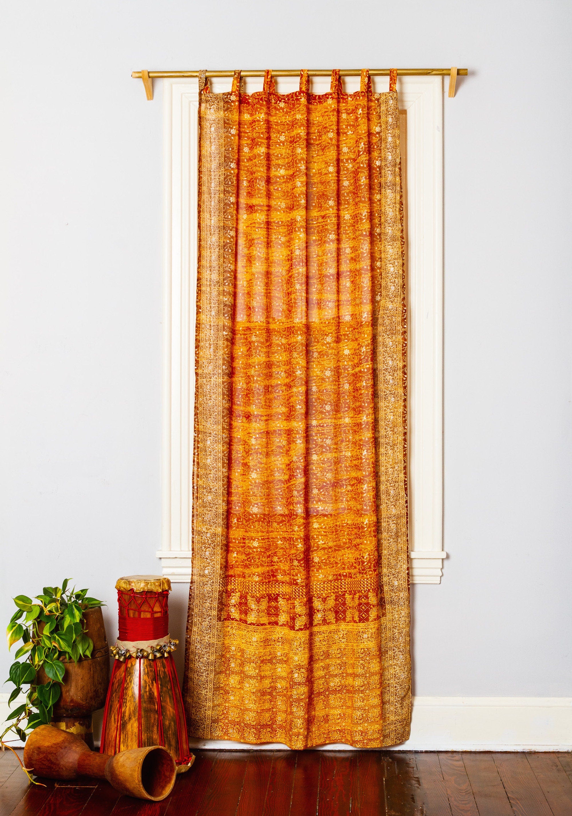 sari Curtains, Light-filtering Boho style Sunrise Collection Bohemian Curtains Earth Tones Saffron Marigold for Bedroom Living Dining room