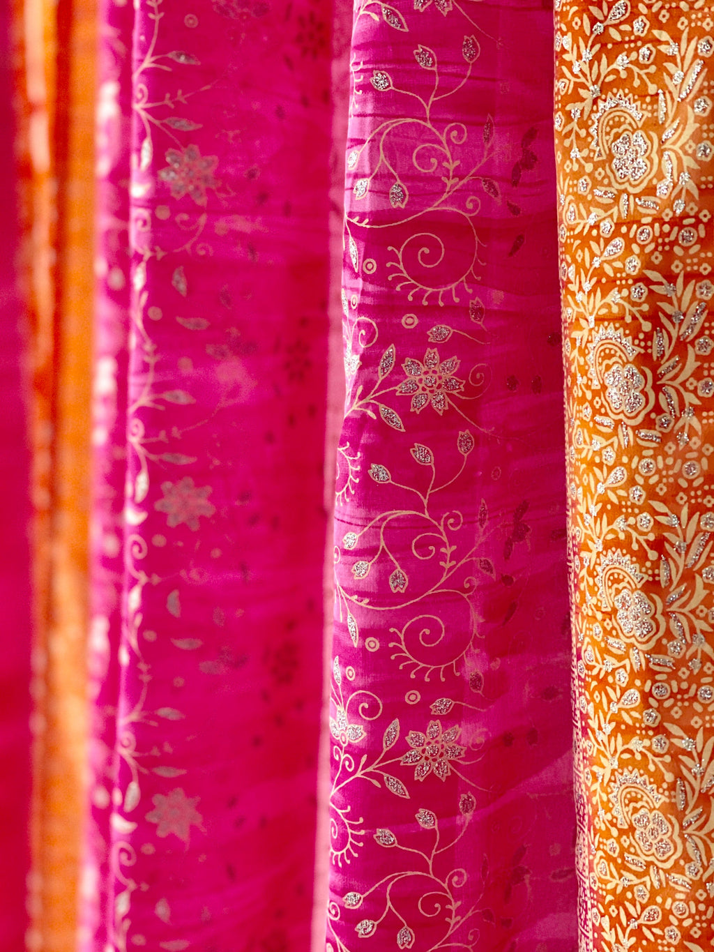 Boho Curtains Light-Filtering Sari Curtains 84"/96"L, Bed Canopy, Backdrop Fuschia Rust Window Treatment For Living/Bedroom Customizable