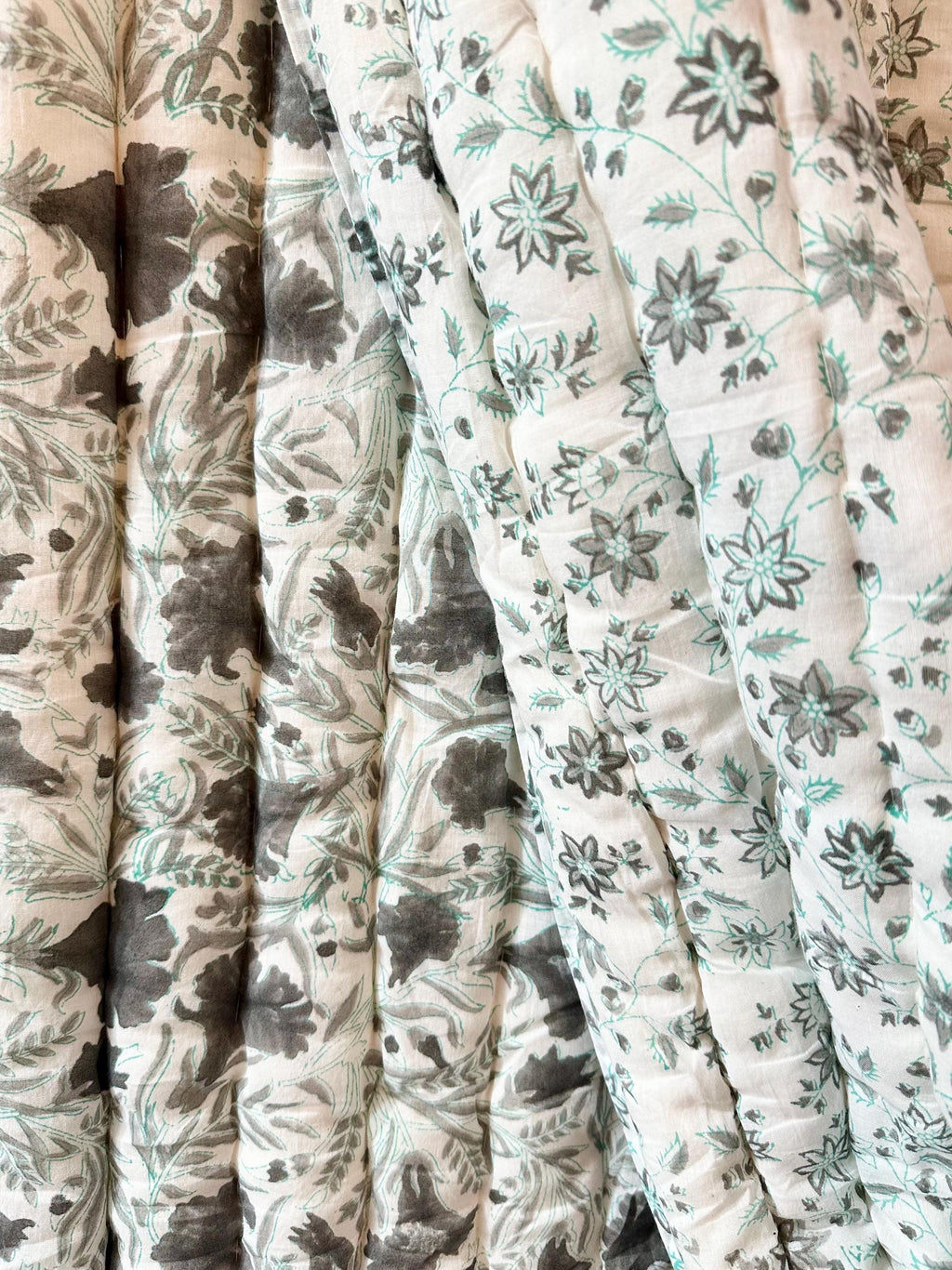 Hand-Quilted Cotton Reversible Quilt, Block Print Boho Bedspread