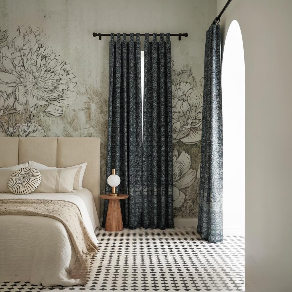 Black Boho Sheer Sari Curtains 84"/96"L Curtains BoHoEARTH Collection Light-Filtering Black backdrop Window Treatment For Living/Bedroom