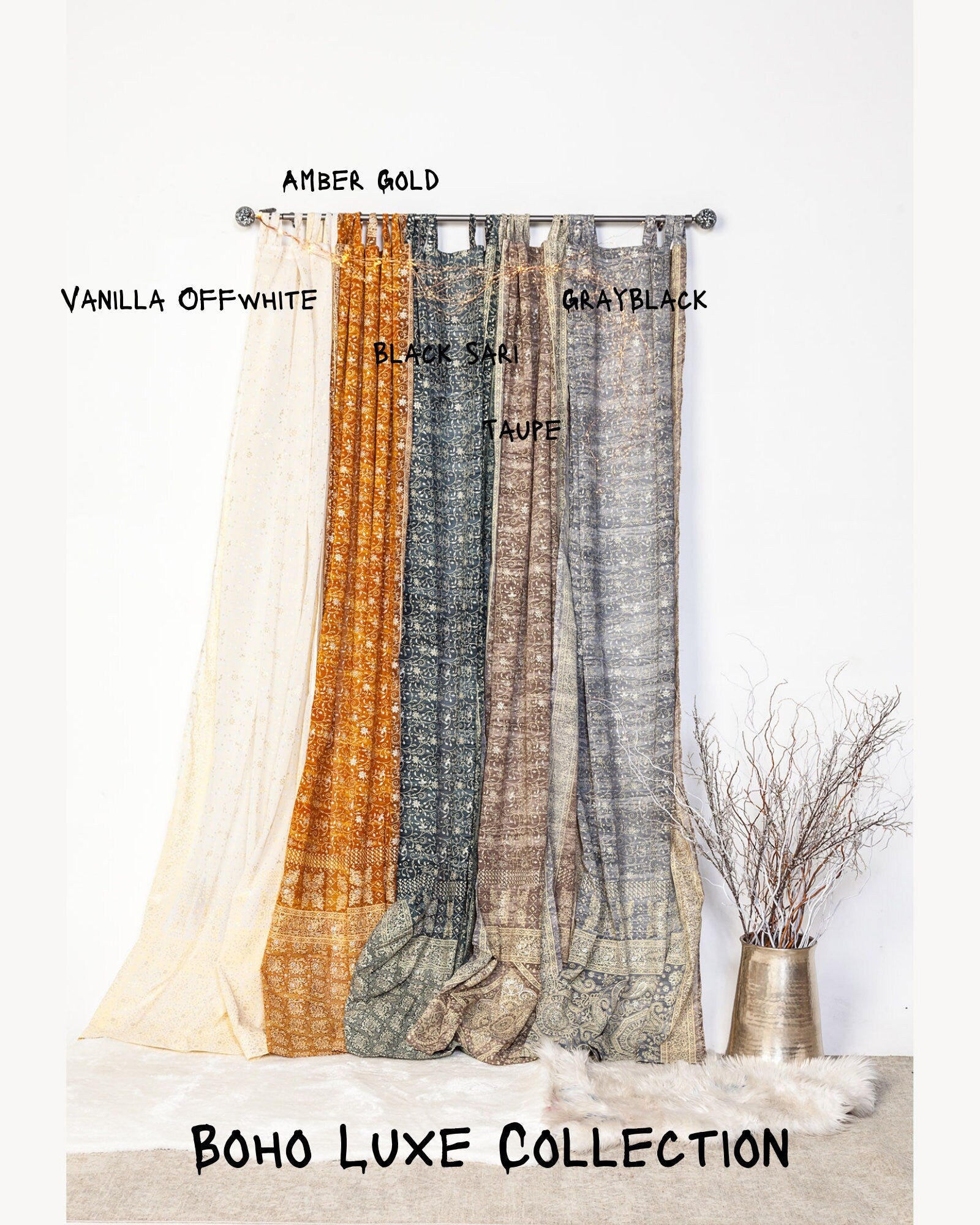 Sari Curtains 84"/96"L Light-Filtering Boho Curtains, Bed Canopy, Tapestry, Sheer drapes Window Treatment For Living/Bedroom Customizable