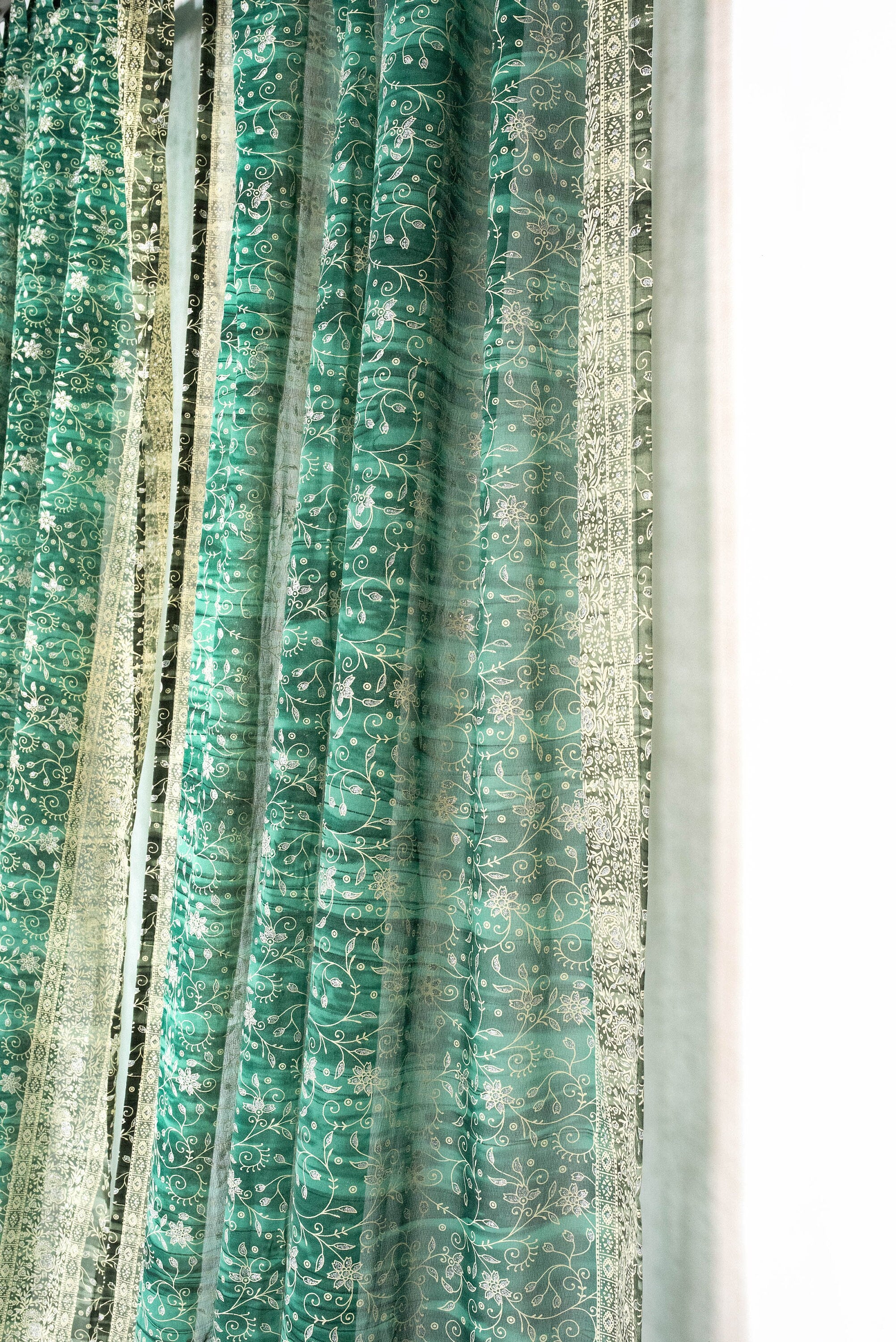Sari Curtains 84"/96"L Boho Curtains BoHoEARTH Collection Light-Filtering-Pine Moss Green-Bed Canopy, Window Treatment For Living/Bedroom