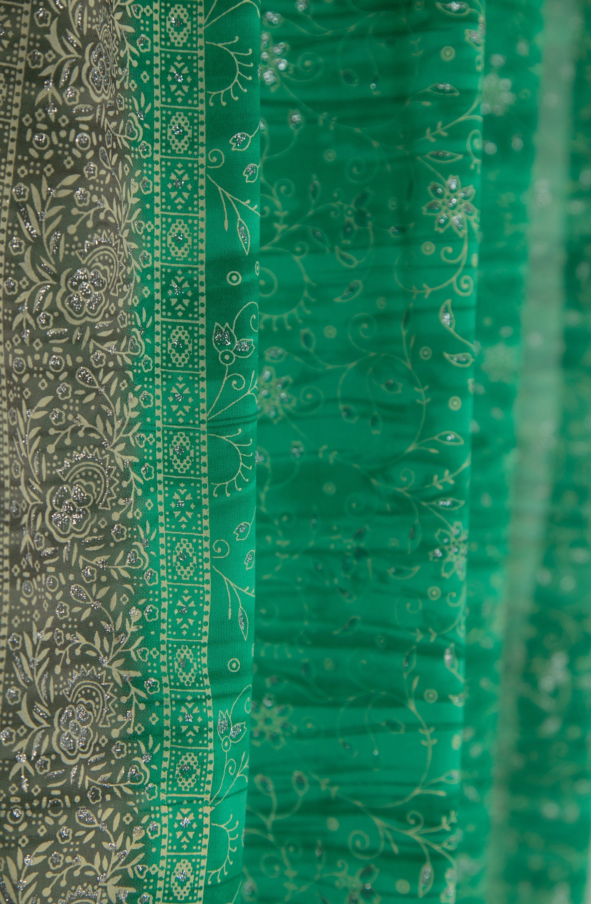 Sea Green Taupe Sari Curtain Boho Window Treatment Sheer Drapes for Bedroom Living Dining room Bed Canopy 84''L