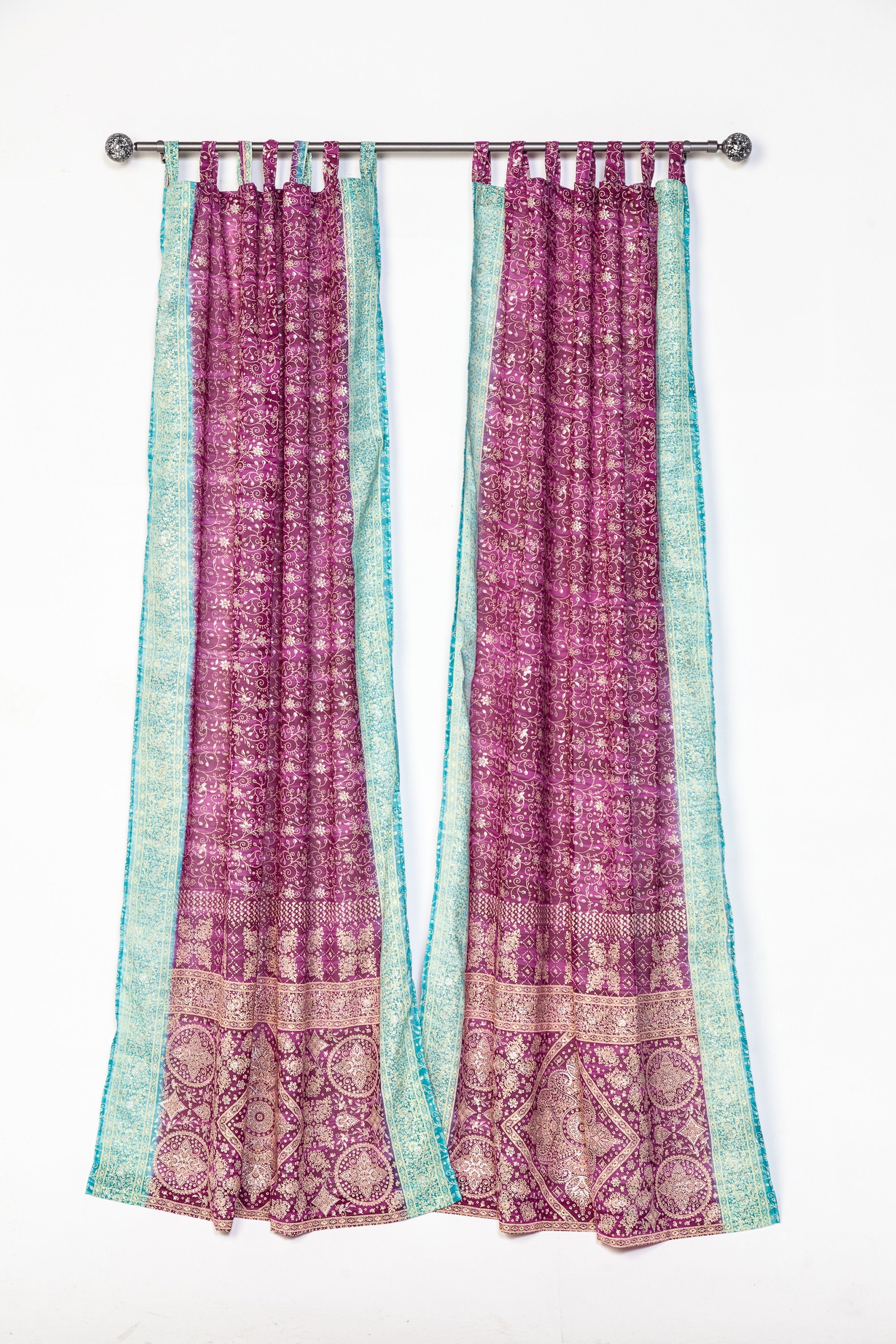 Chakra Collection Block Print Sari Curtain, Boho Window Treatment