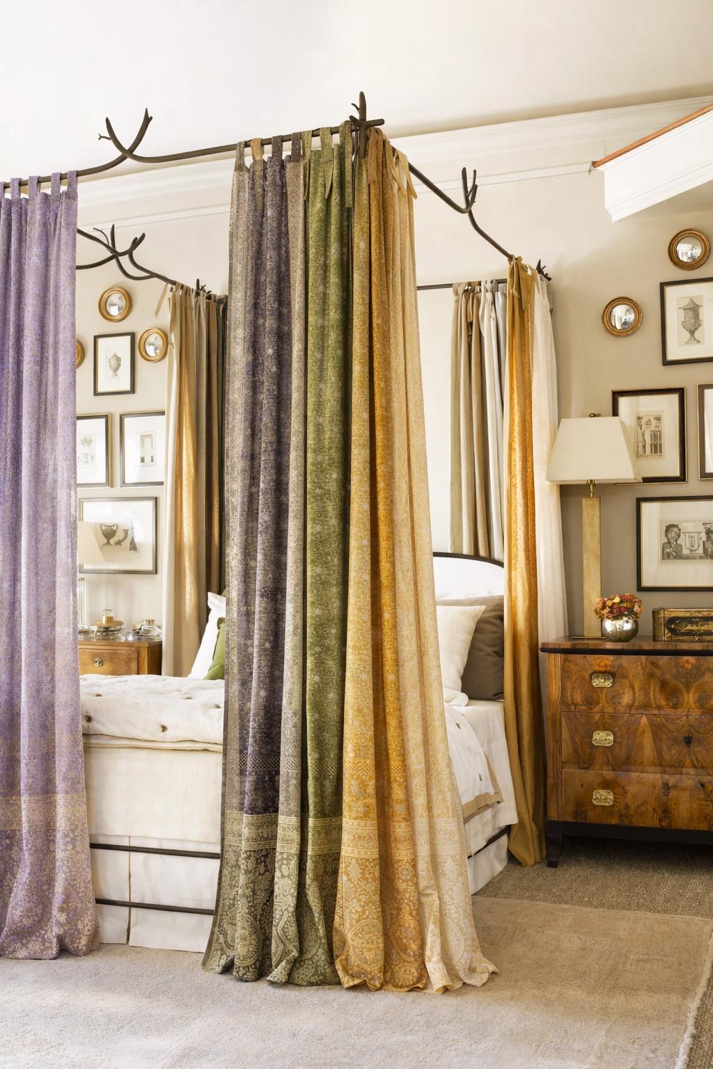 Sheer Canopy Drapes for Four Poster Bed - Luxury Sari Curtain Panels Set - Soft Light Filtering Bed Canopy