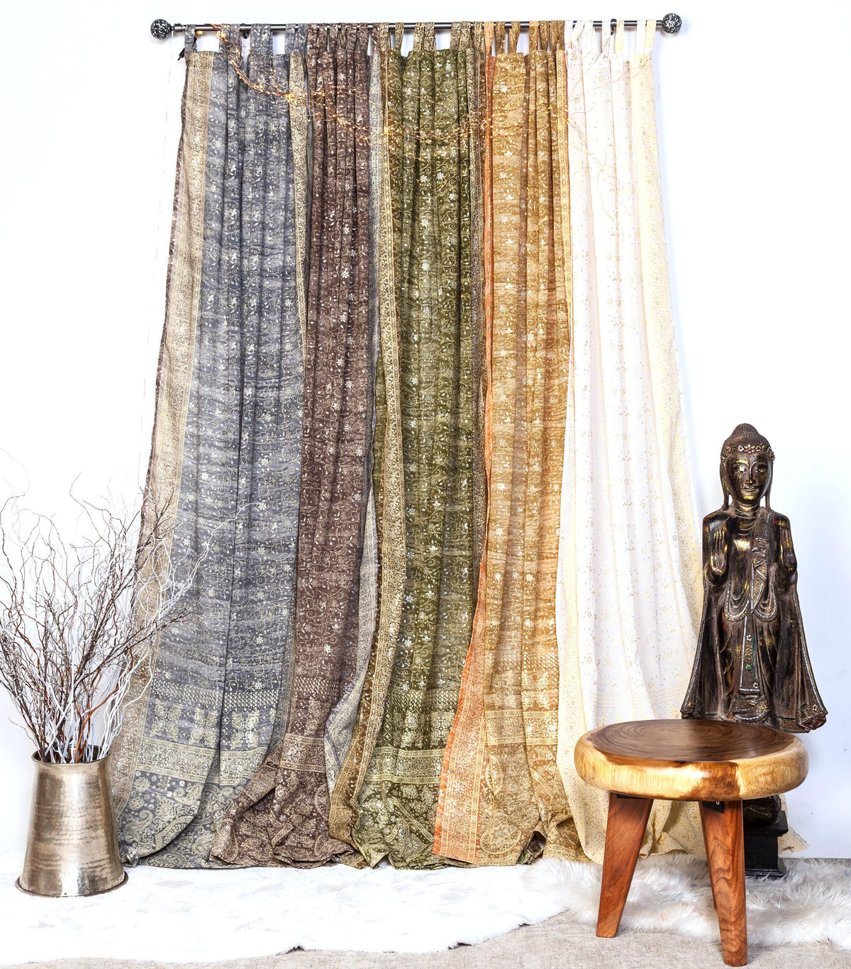 Taupe Sheer Curtains 84L Neutral Boho Curtains Light Filtering Panels Ivory Window Drapes Minimalist Home Decor Sari Curtain