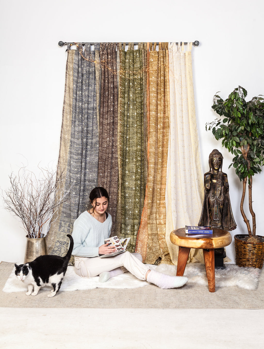 White Sheer Curtains 84L Neutral Boho Curtains Off White Light Filtering Panels Ivory Window Drapes Minimalist Home Decor Sari Curtain