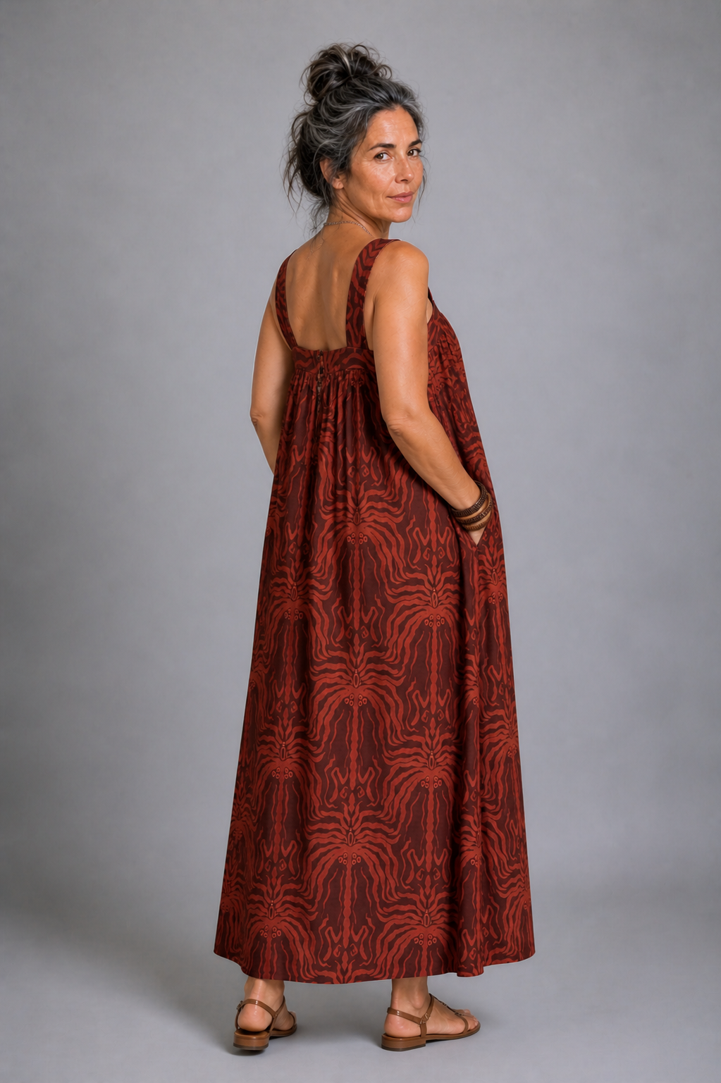 CLRS Woman - Tribal Print Maxi Dress - Relaxed Boho Sundress with Pockets