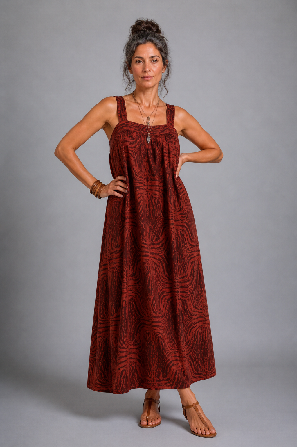 CLRS Woman - Tribal Print Maxi Dress - Relaxed Boho Sundress with Pockets