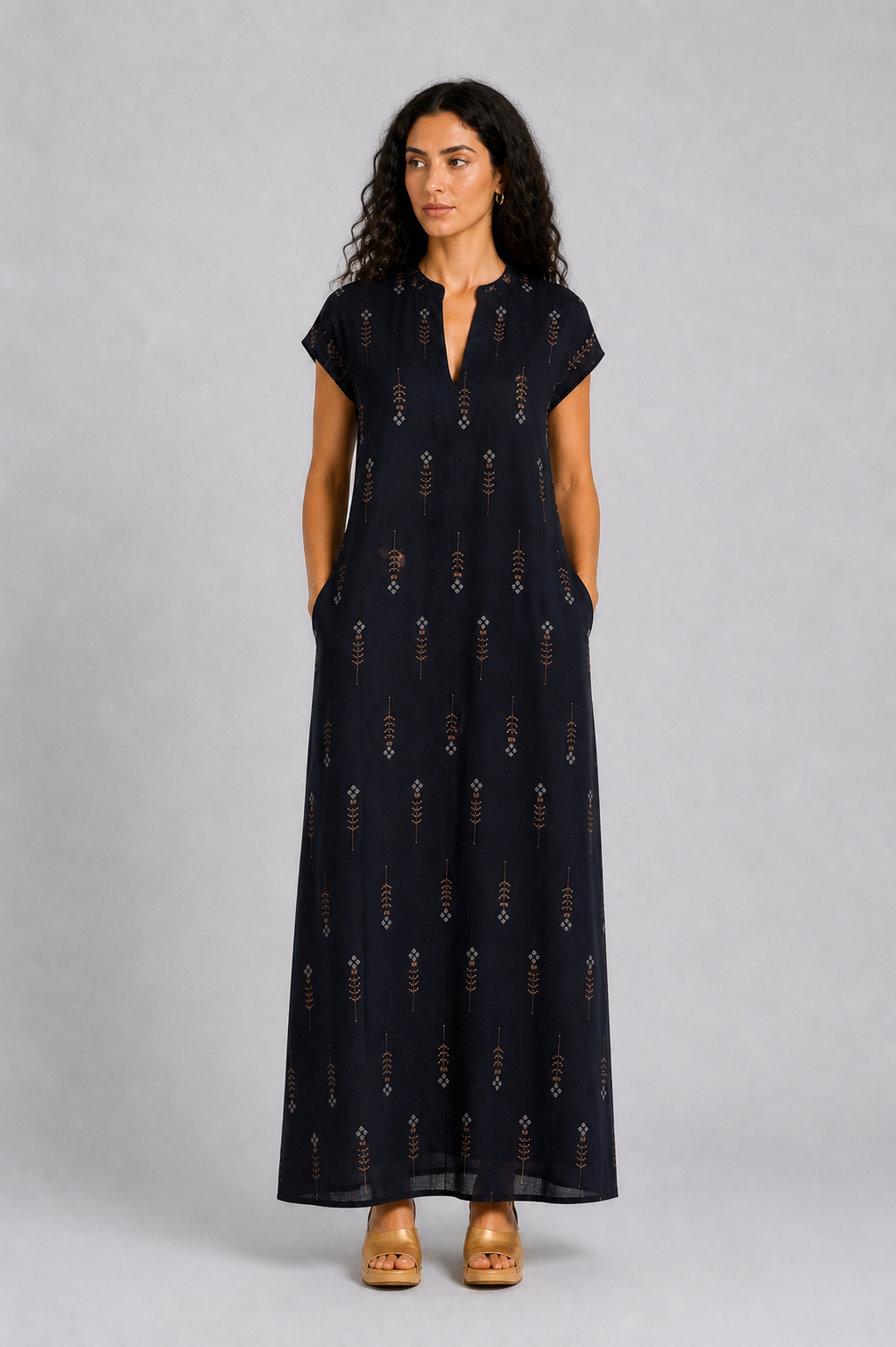 CLRS Woman - Tribal Print Maxi Dress - Minimal Boho Column Dress