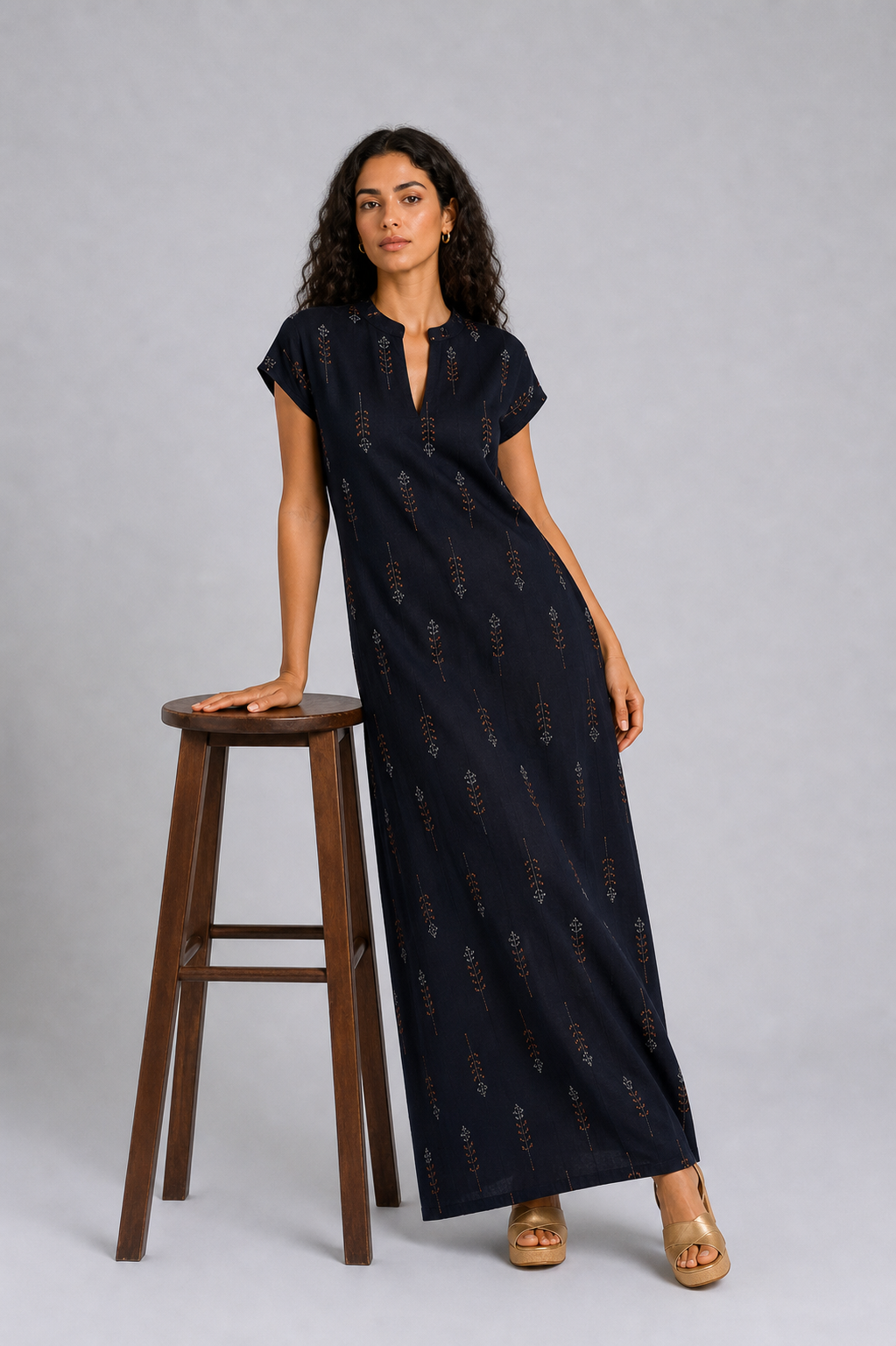 CLRS Woman - Tribal Print Maxi Dress - Minimal Boho Column Dress