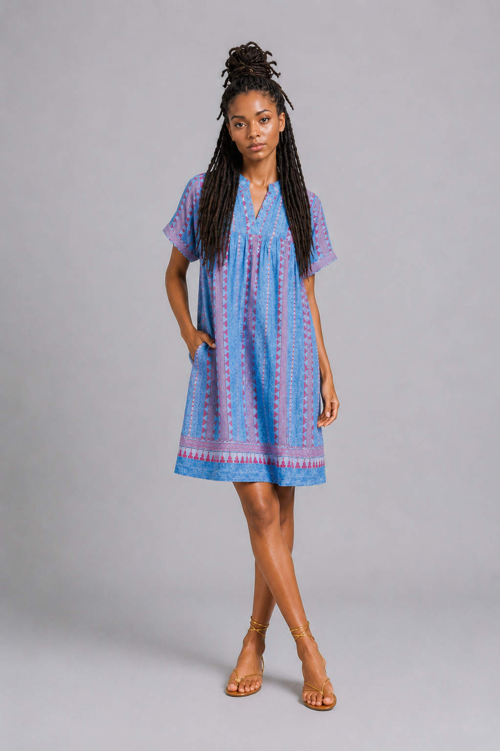 CLRS Woman - Relaxed Boho Tunic Dress with Pockets