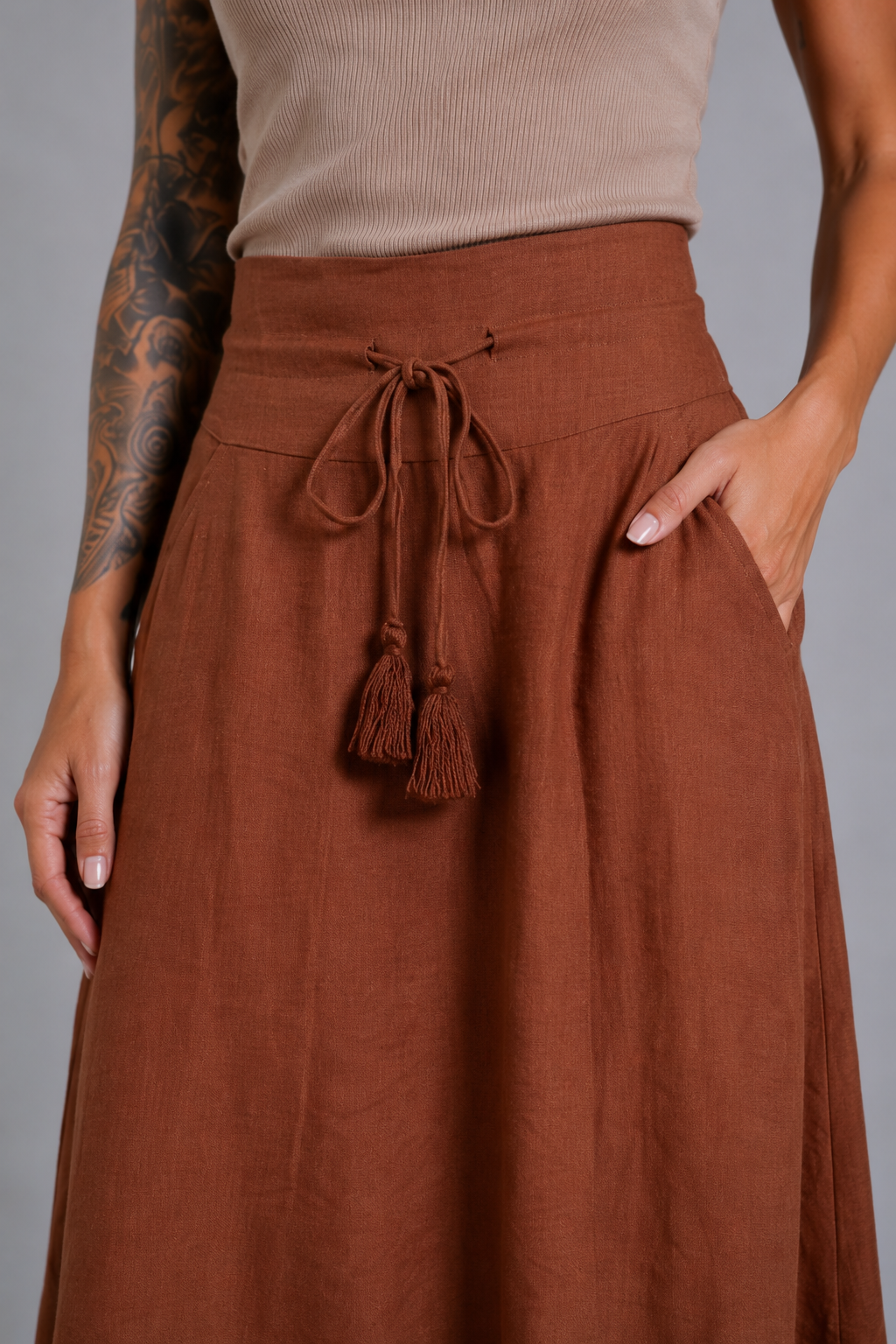 CLRS Woman - Lycra Satin Maxi Skirt - Fluid High Waist Skirt with POCKETS
