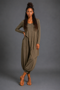 CLRS Woman - Asymmetric Drape Lounge Set - Long Sleeve Tunic + Harem Pants