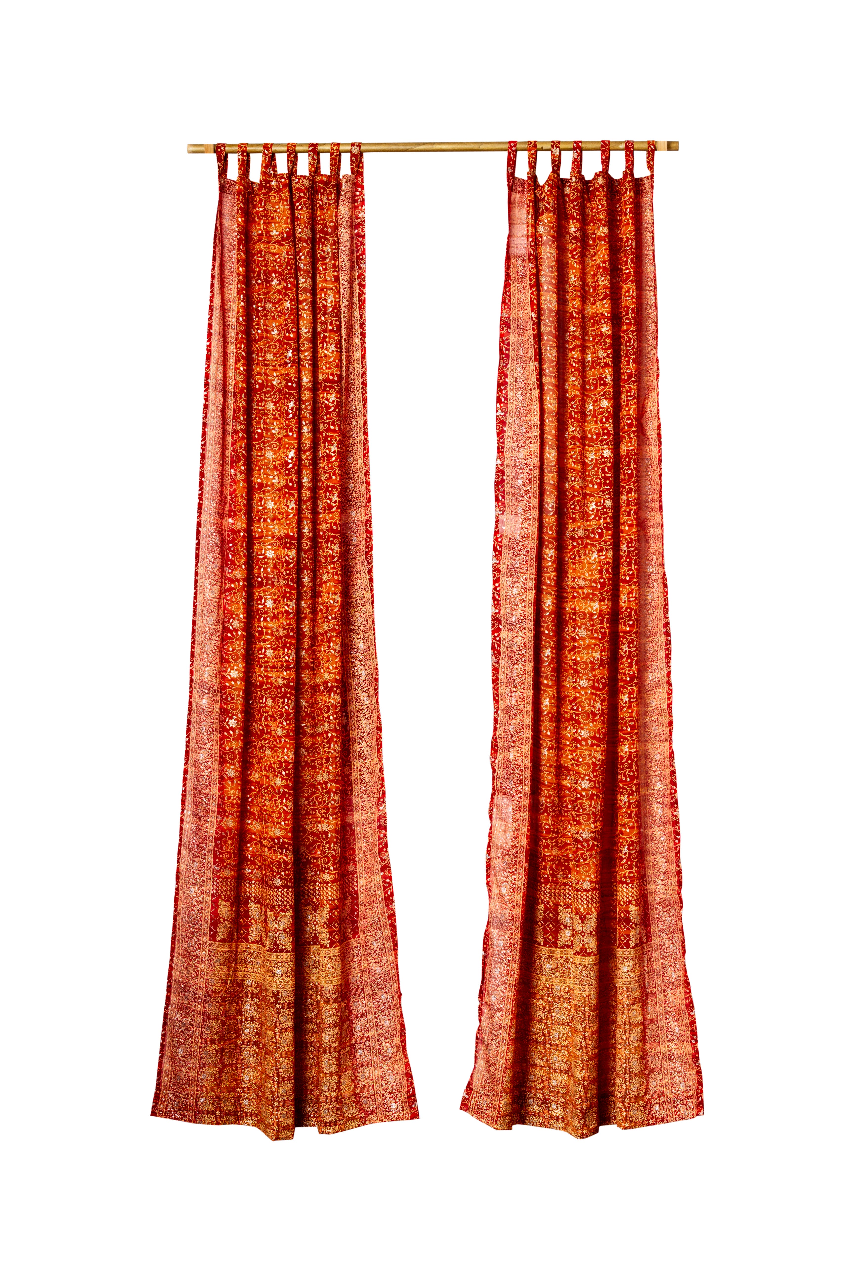 sari Curtains, Light-filtering Boho style Sunrise Collection Bohemian Curtains Earth Tones Saffron Marigold for Bedroom Living Dining room