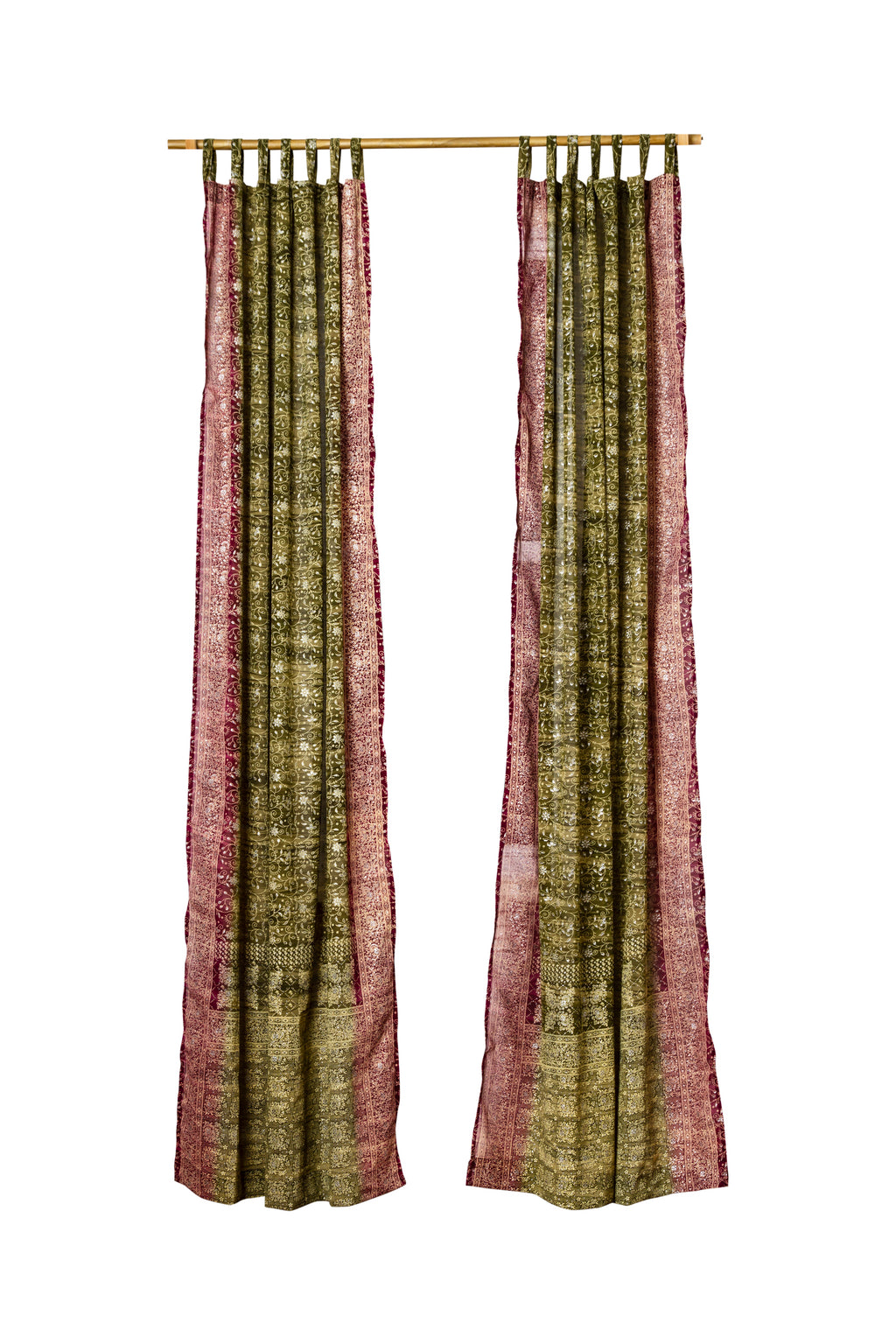 Sage/Purple Sari Curtains 84"/96"L Boho Curtains BoHoEARTH Collection Light-Filtering Window Treatment For Living/Bedroom