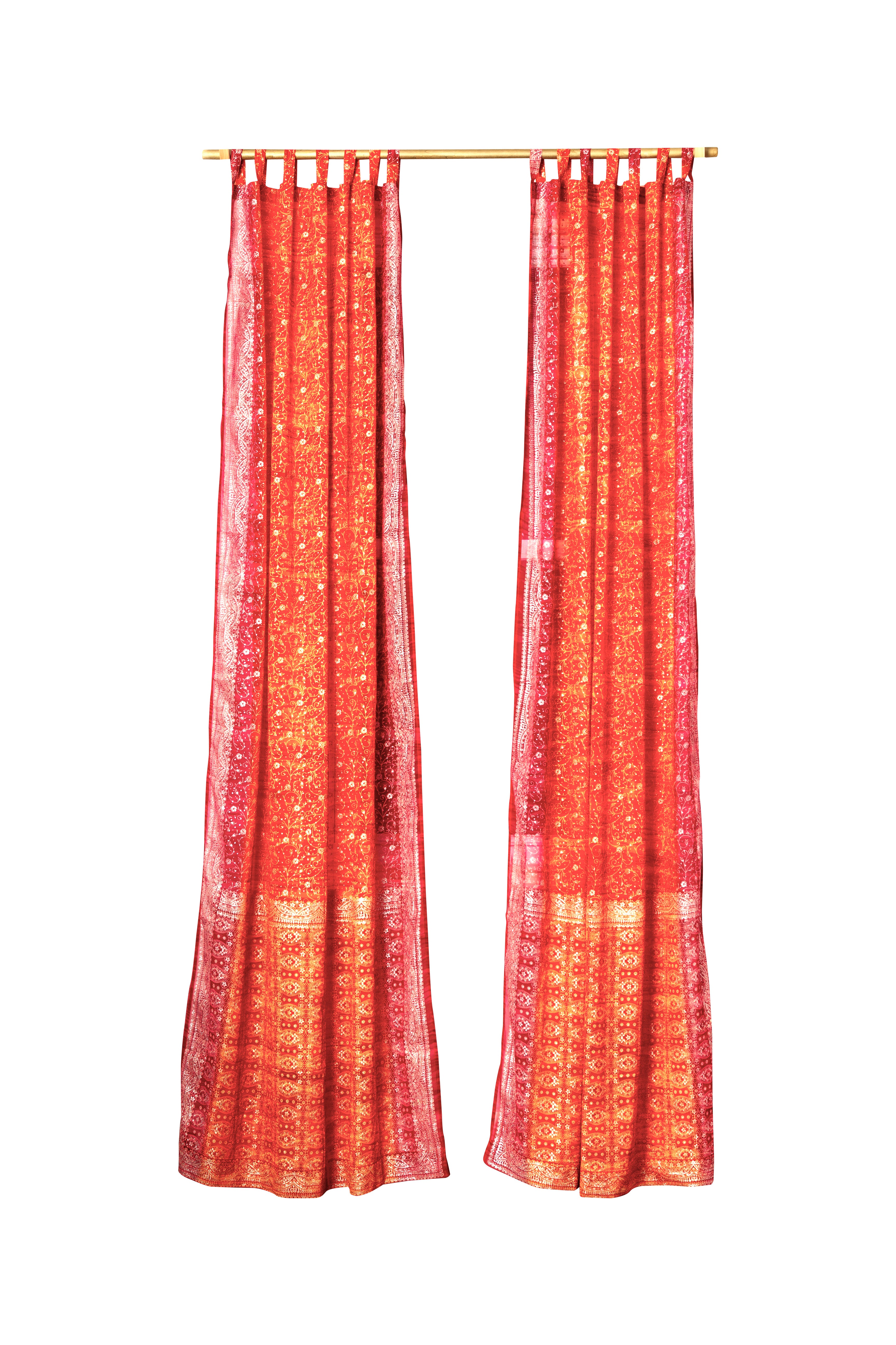 Mixing Fuchsia Orange Boho Curtains Light-Filtering Sari Curtains Window Treatment For Living/Bedroom
