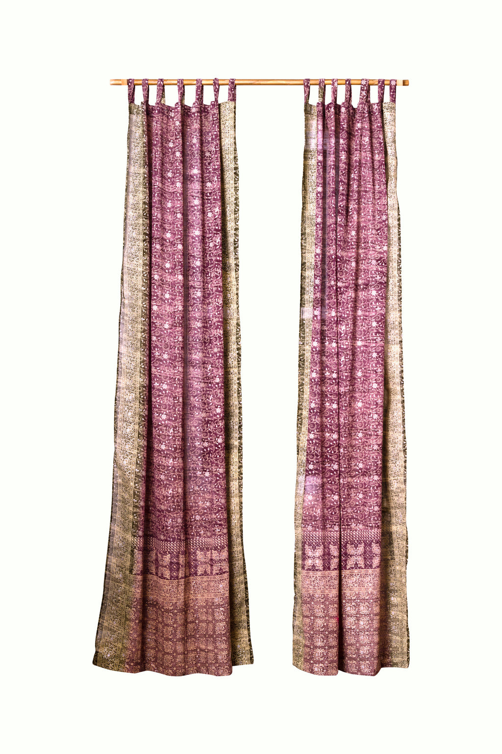 New Plum/Sage Sari Curtains 84"/96"L Boho Curtains BoHoEARTH Collection Light-Filtering Window Treatment For Living/Bedroom