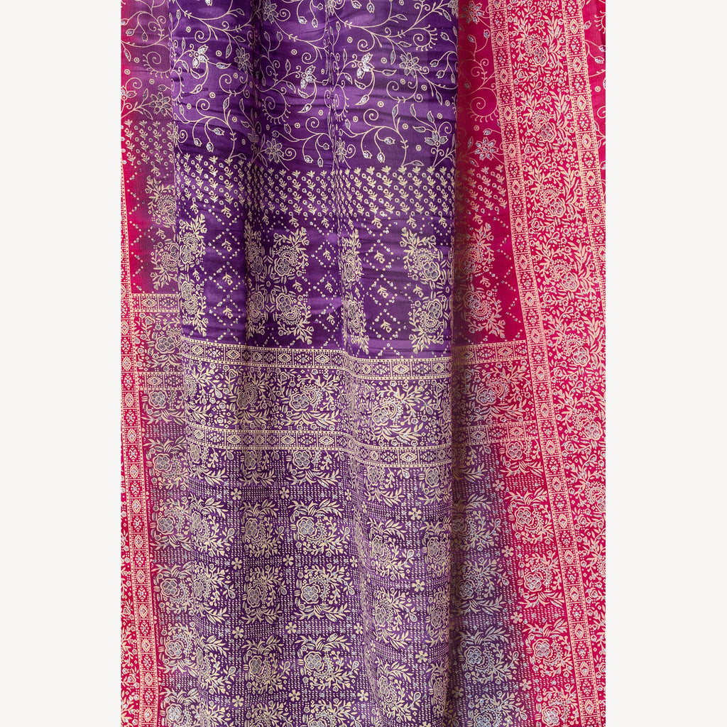 Block Printed Sari Curtains, Boho Window Treatment, LightFiltering Purple Berry 96"/108"L