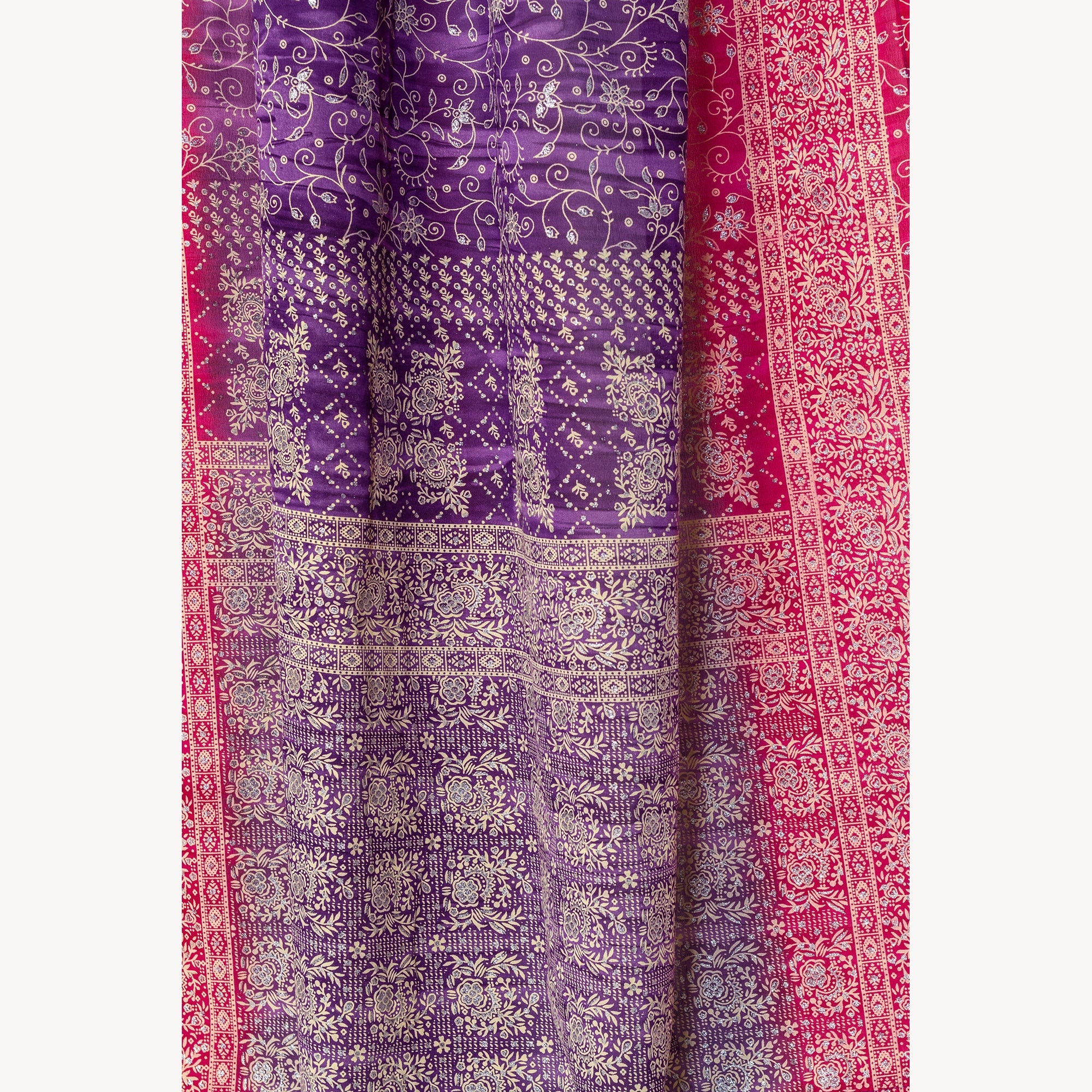 Block Printed Sari Curtains, Boho Window Treatment, LightFiltering Purple Berry 96"/108"L