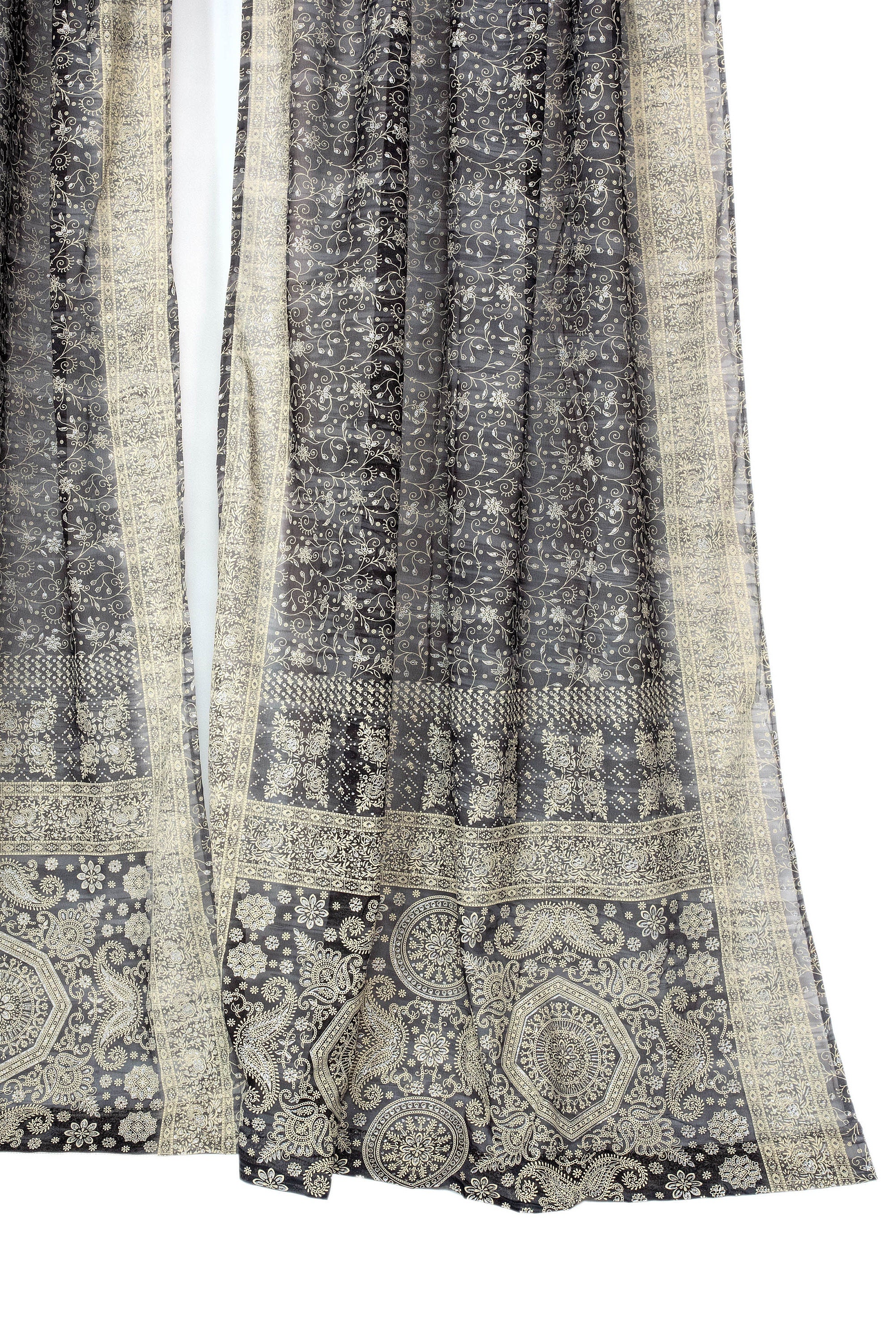 Black Boho Sheer Sari Curtains 84"/96"L Curtains BoHoEARTH Collection Light-Filtering Black backdrop Window Treatment For Living/Bedroom