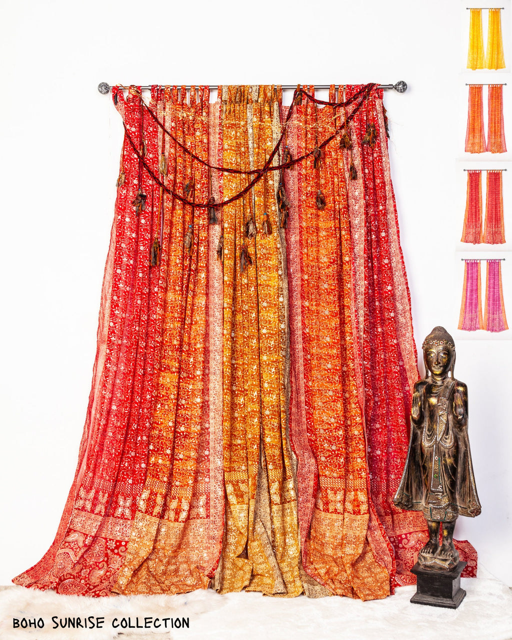 Maroon Red Sari Curtain Boho Window Treatment Sheer Drapes Bedroom Living Diningroom Bed Canopy Tent Indian Gypsy Chic
