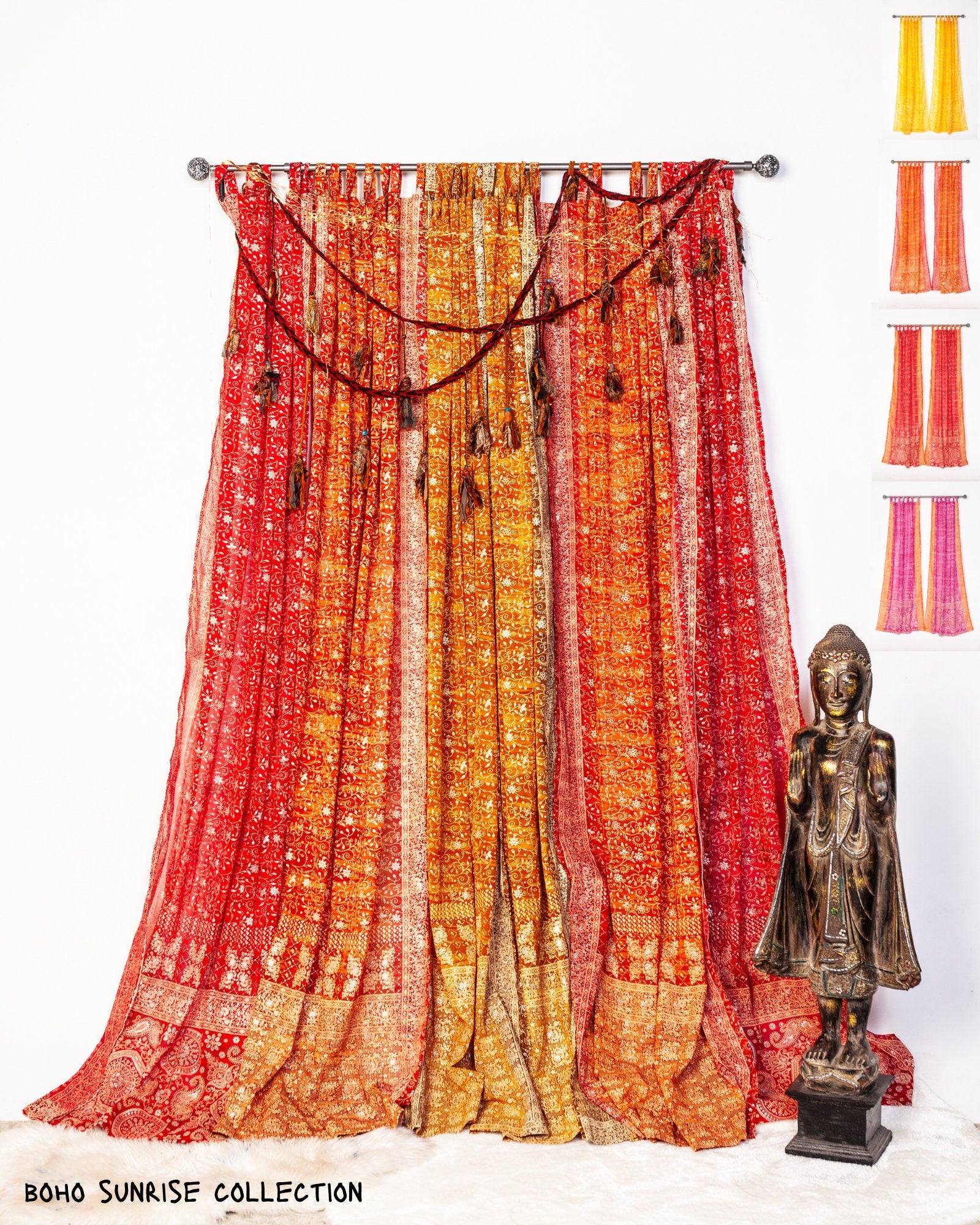 Maroon Red Sari Curtain Boho Window Treatment Sheer Drapes Bedroom Living Diningroom Bed Canopy Tent Indian Gypsy Chic