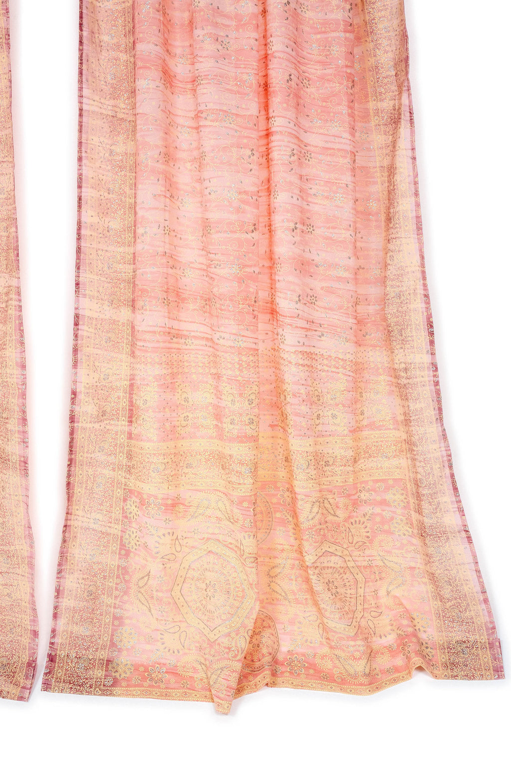 Block Print Sari Curtains, Dusty Rose Sheer Georgette, Boho Window Treatment