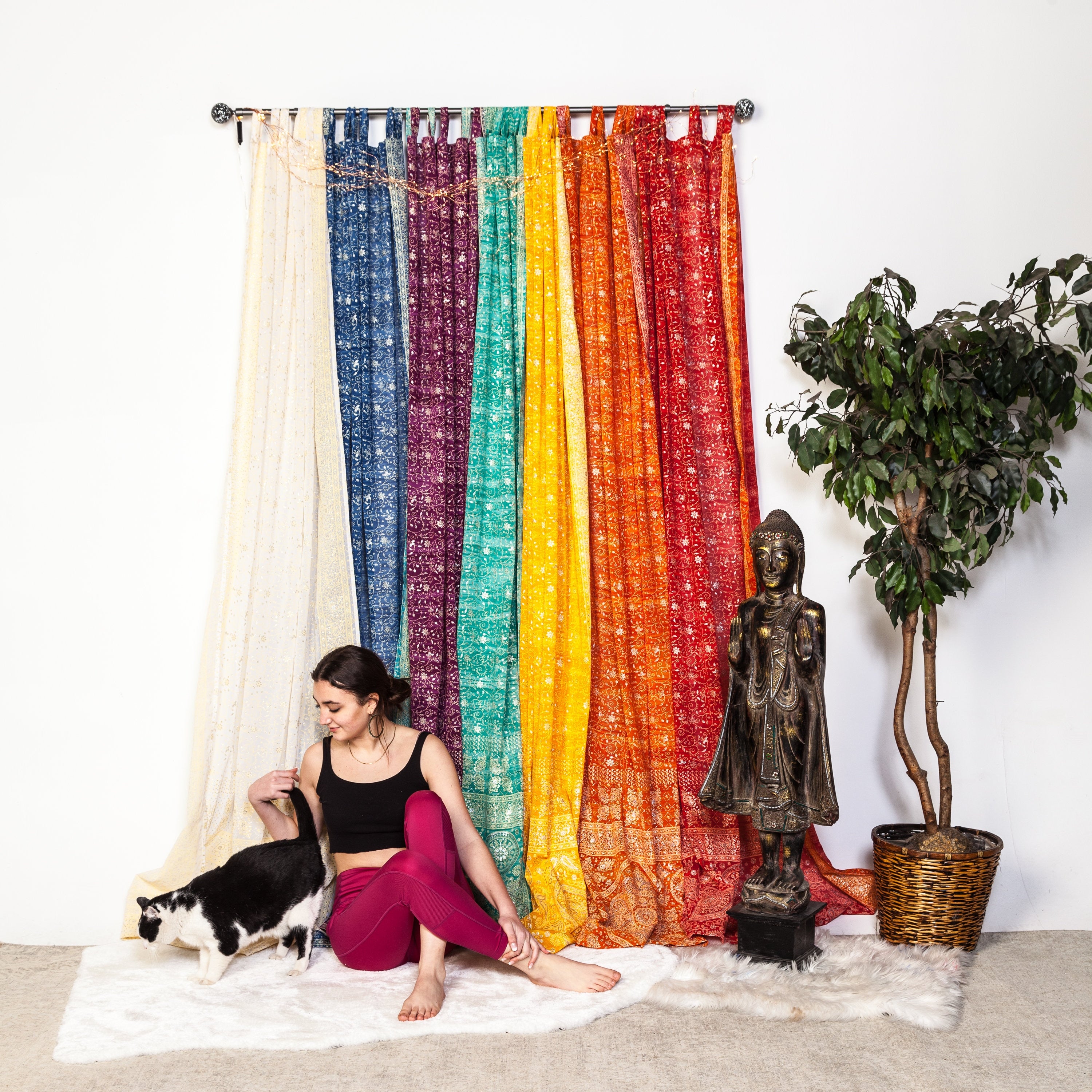 Boho Curtains Light-Filtering Sari Curtains 84"/96"/108"L, sheers drapes, Bed Canopy, Window Treatment For Living/Bedroom Customizable