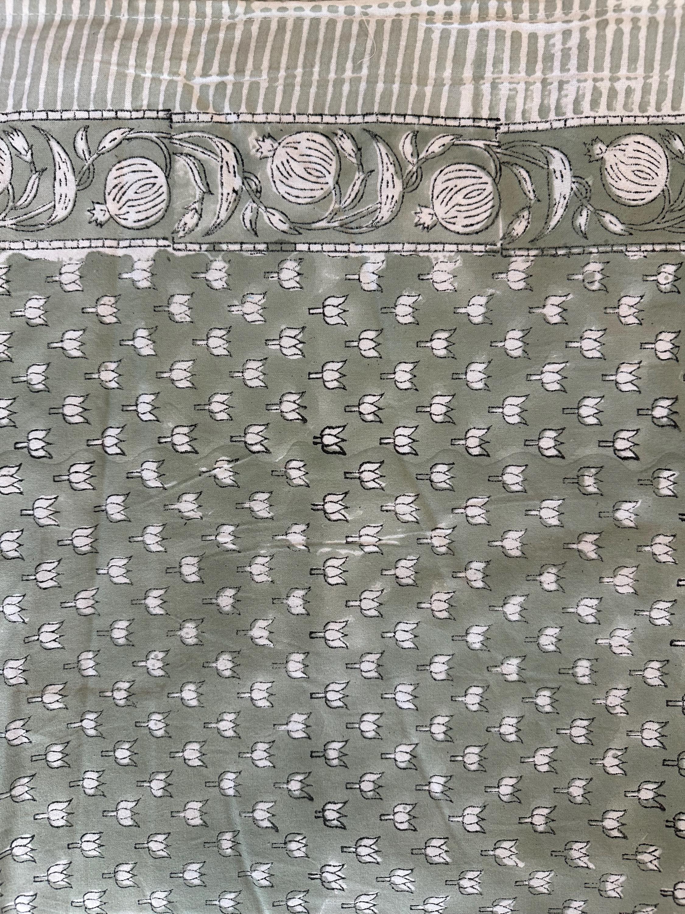 Decorative hand Block Print Tablecloth–Boho Cotton with Lush Fruit & Floral Motifs, Washable Cotton XL 120"L or 90x60w Dinner Holiday Table