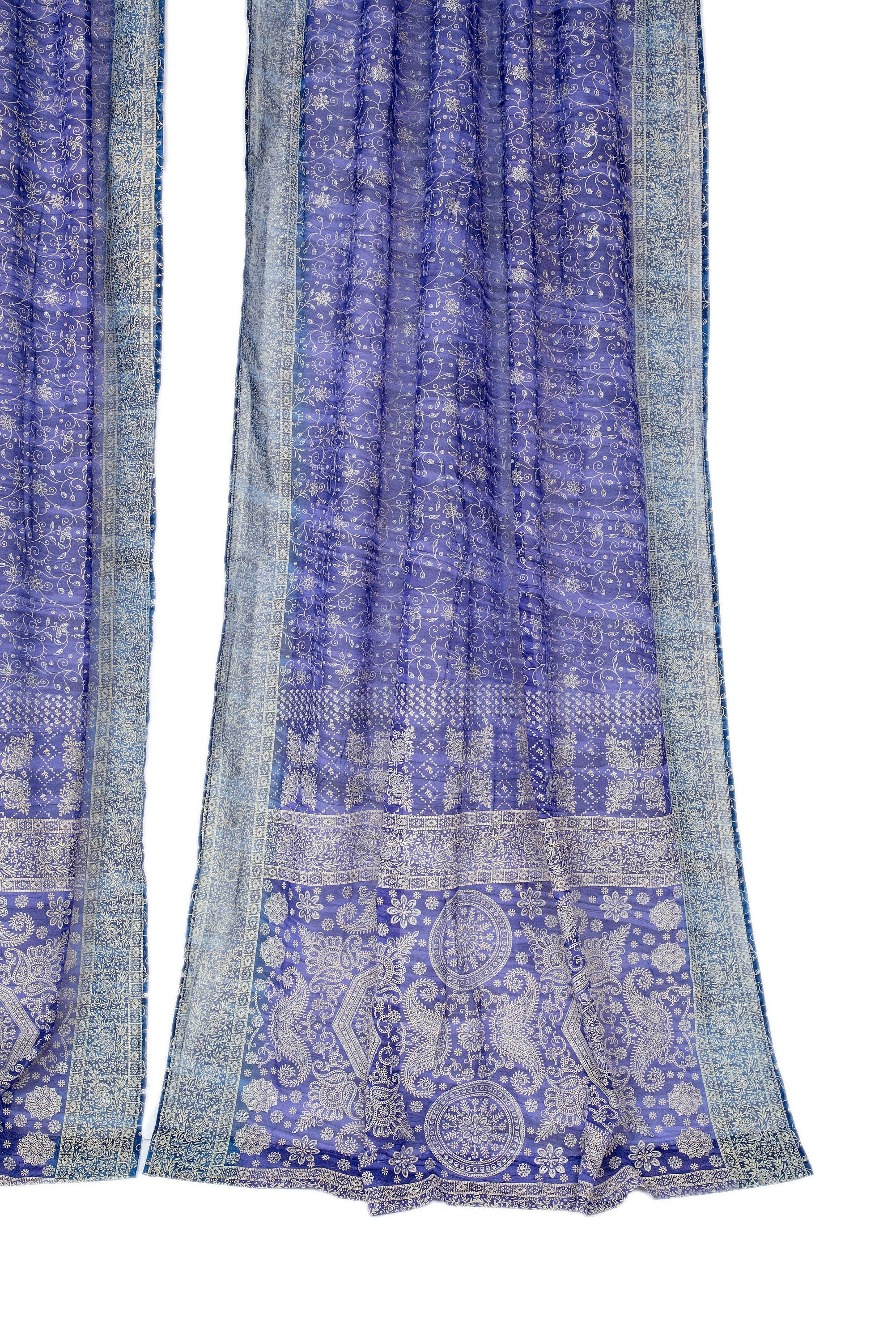 Purple Indigo Sari Curtain: Boho Light-Filtering Drapes, Block Print