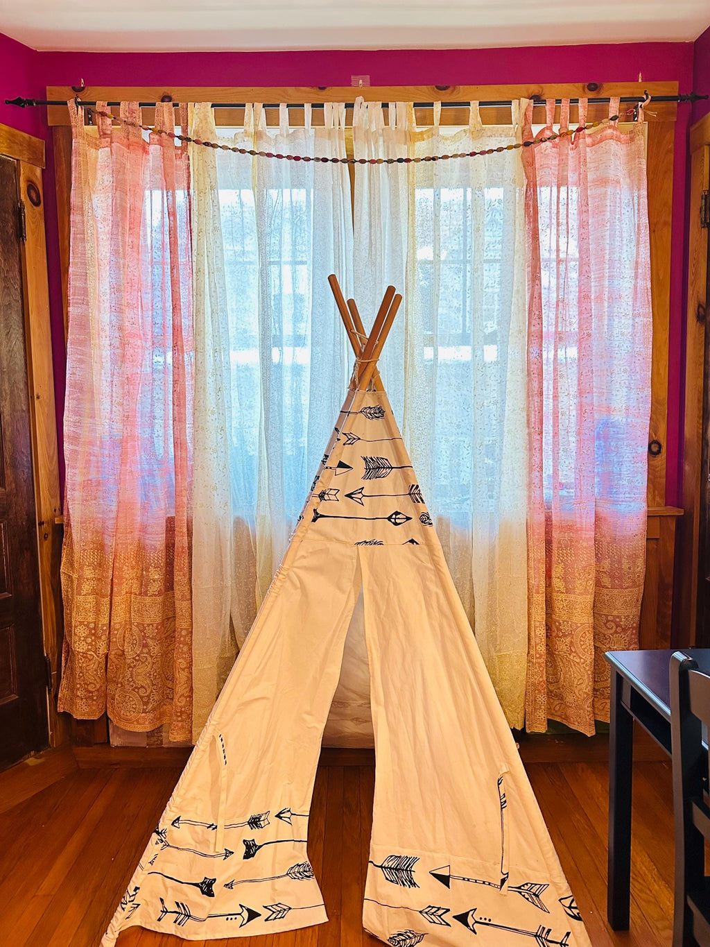 Blush/Cream Sari Curtains Boho Sheer Drapes Romantic Boho Colors light filtering Panels Dusty-Rose Vanilla White backdrop Window treatment