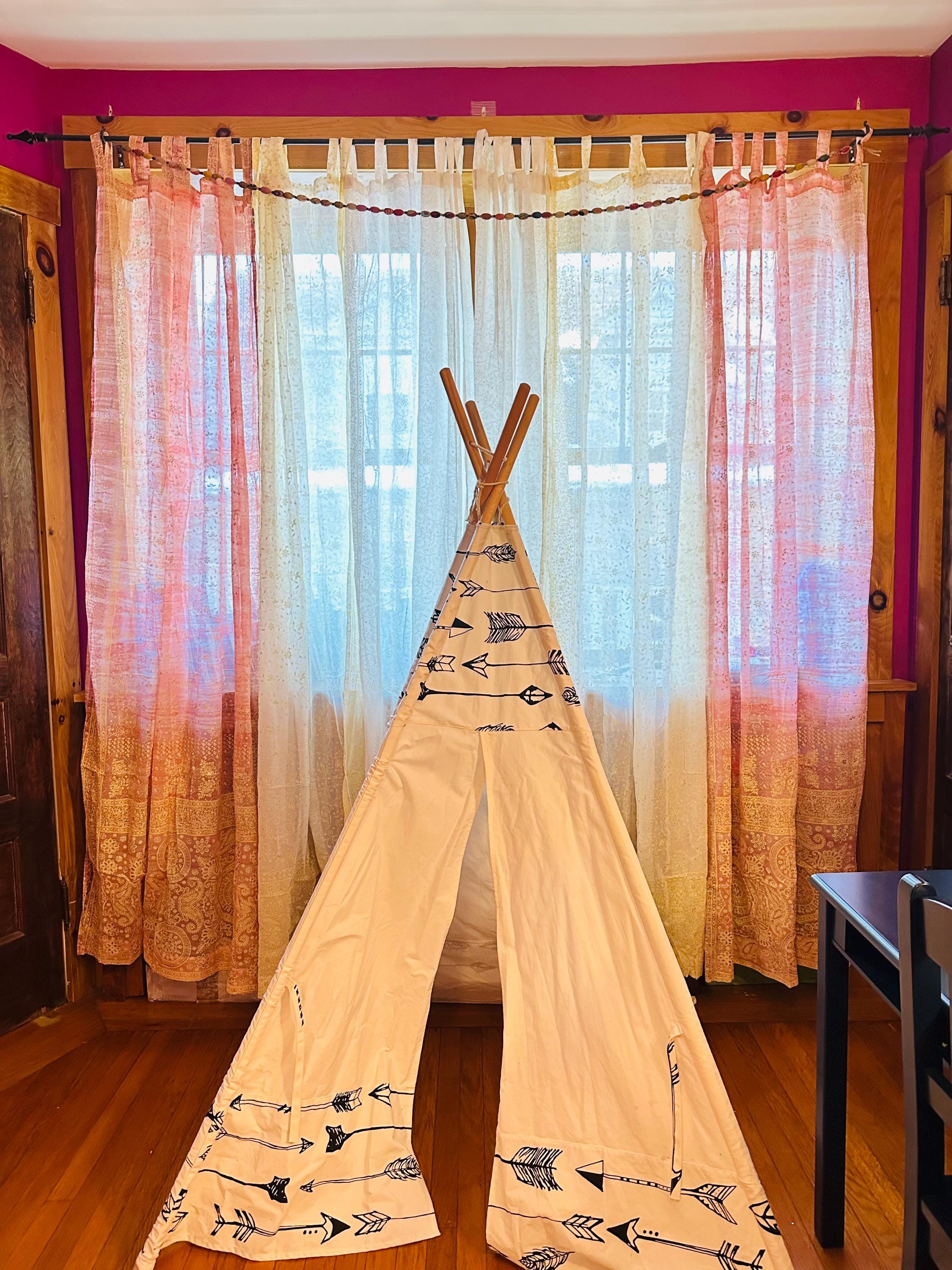 Blush/Cream Sari Curtains Boho Sheer Drapes Romantic Boho Colors light filtering Panels Dusty-Rose Vanilla White backdrop Window treatment