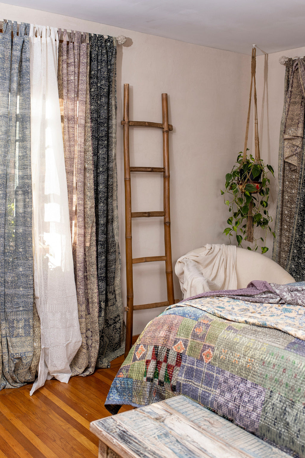 Boho Curtains Sari Curtains Light-Filtering 84"/96"L BoHoEARTH Pine Purple panels Combo Backdrop, drapes, Bed Canopy For Livingroom Bedroom